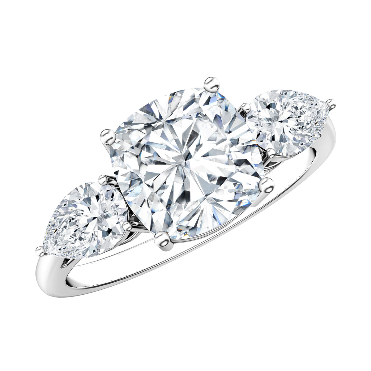 3 Carat Cushion Cut Moissanite Three Stone Engagement Ring D-VS1 - Rosec Jewels