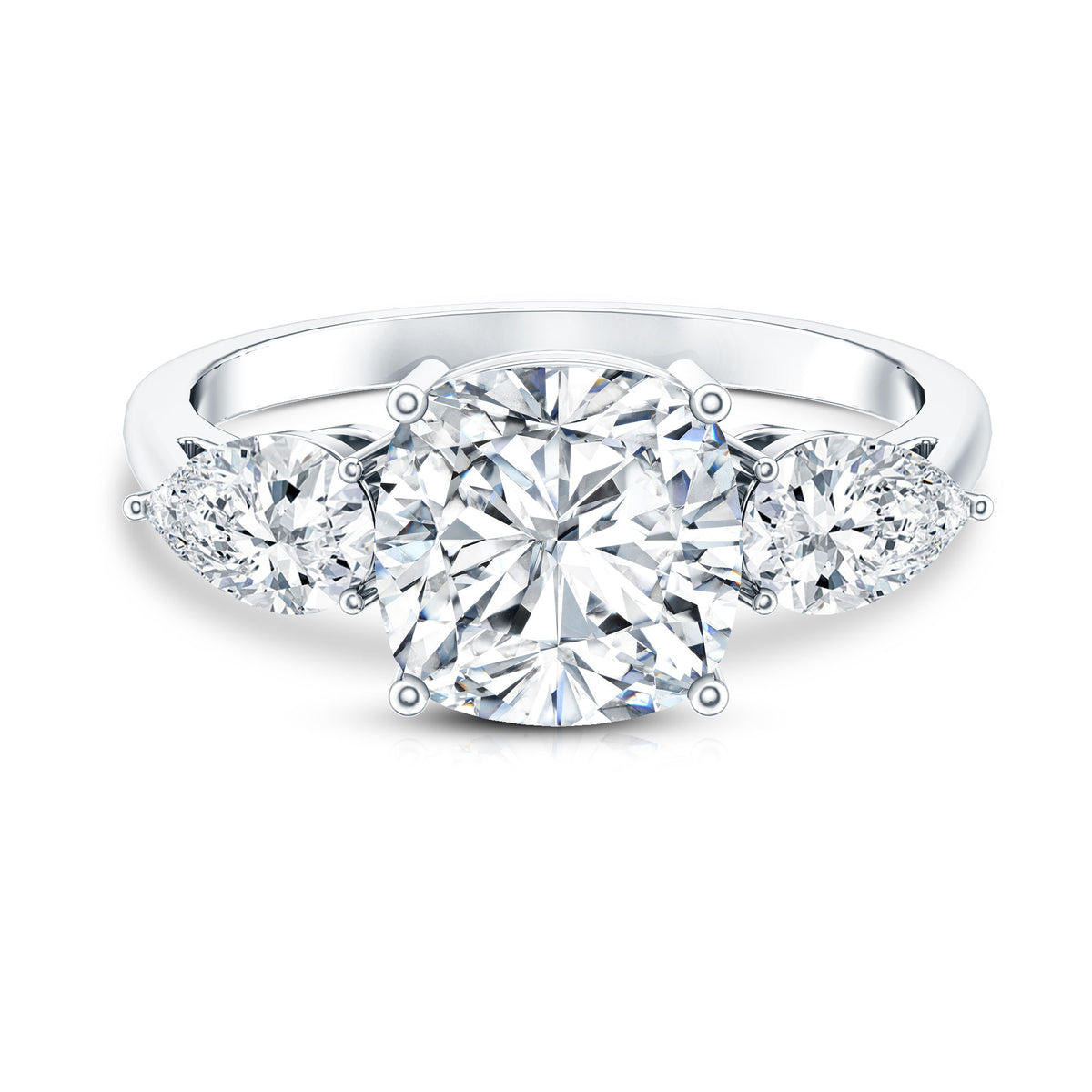 3 Carat Cushion Cut Moissanite Three Stone Engagement Ring D-VS1 - Rosec Jewels