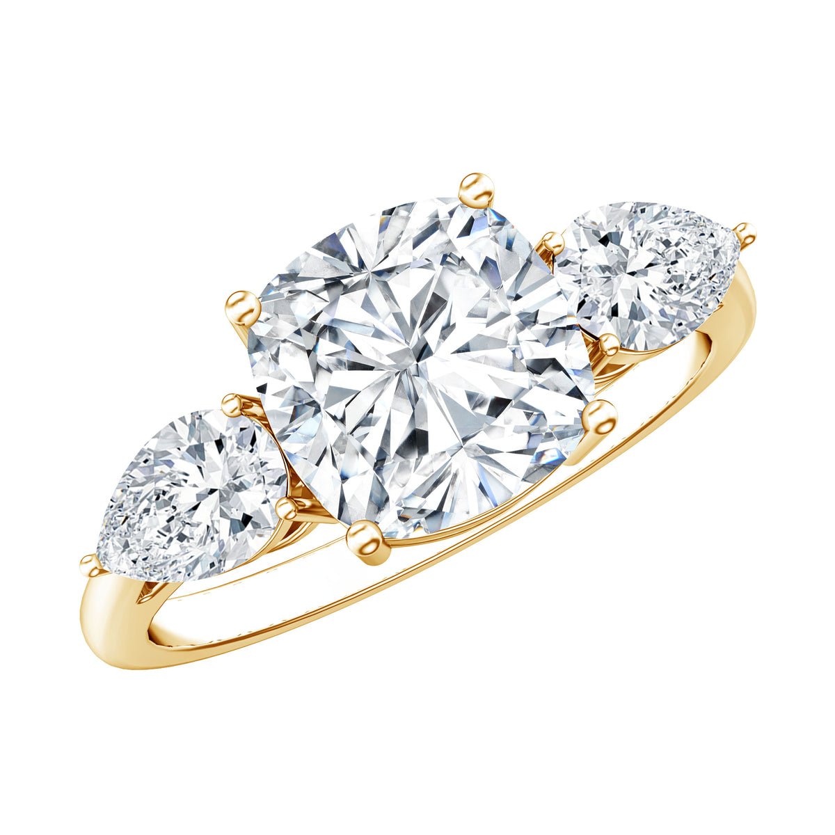 3 Carat Cushion Cut Moissanite Three Stone Engagement Ring D-VS1 - Rosec Jewels