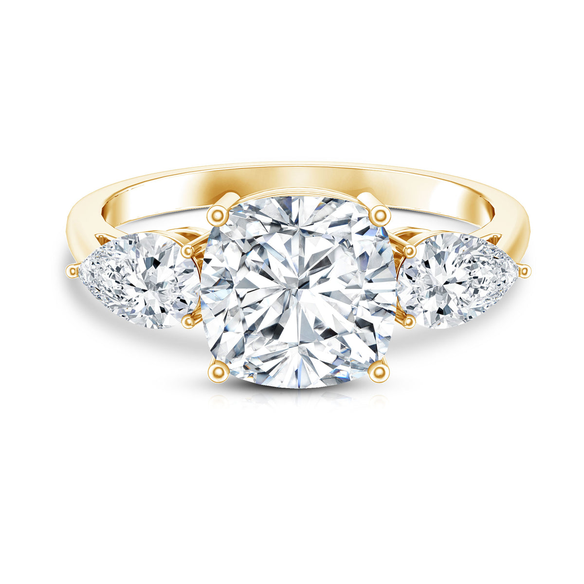 3 Carat Cushion Cut Moissanite Three Stone Engagement Ring D-VS1 - Rosec Jewels