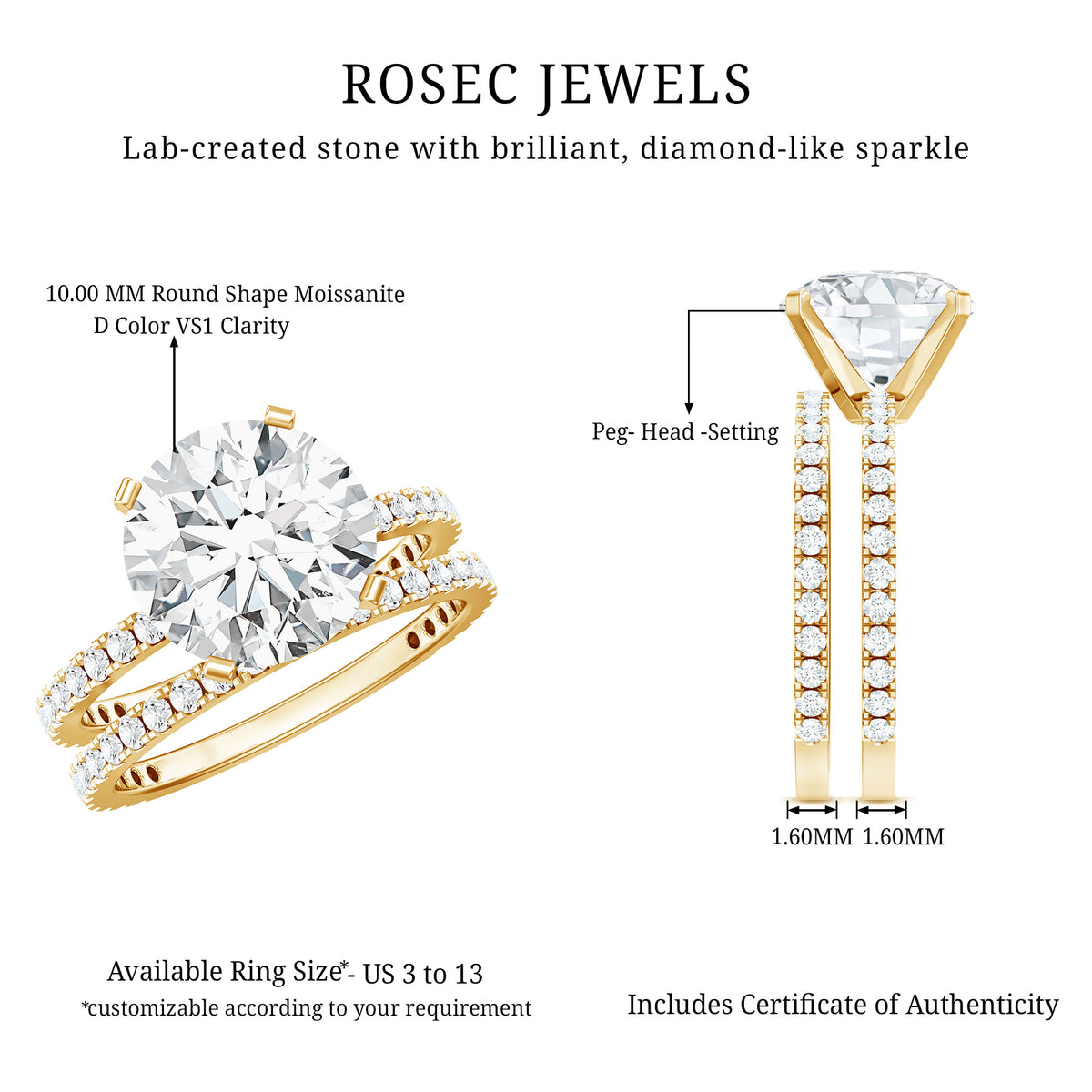 4.4 Carat Moissanite Solitaire Engagement Ring with Ring Guard D-VS1 - Rosec Jewels