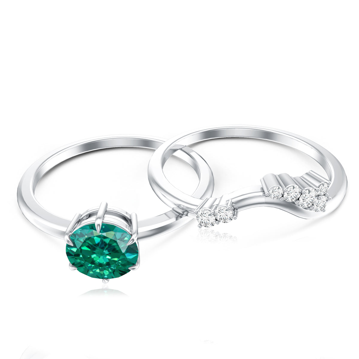 0.8 Carat Lab Grown Emerald and Diamond Wedding Ring Set for Women AAAA - Rosec Jewels
