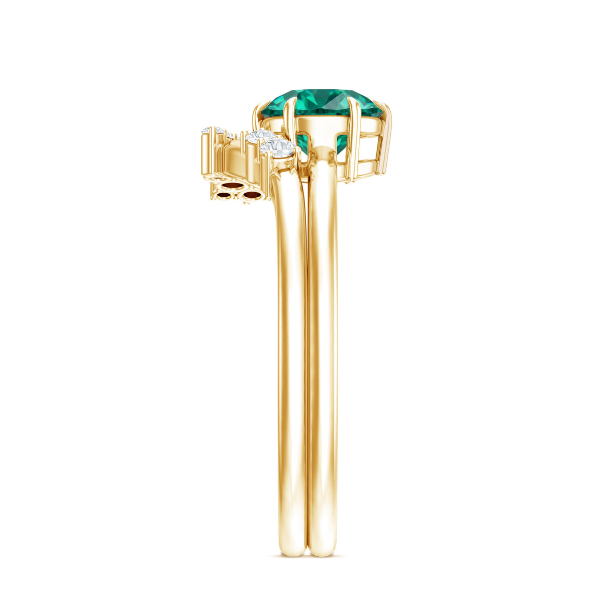 0.8 Carat Lab Grown Emerald and Diamond Wedding Ring Set for Women AAAA - Rosec Jewels