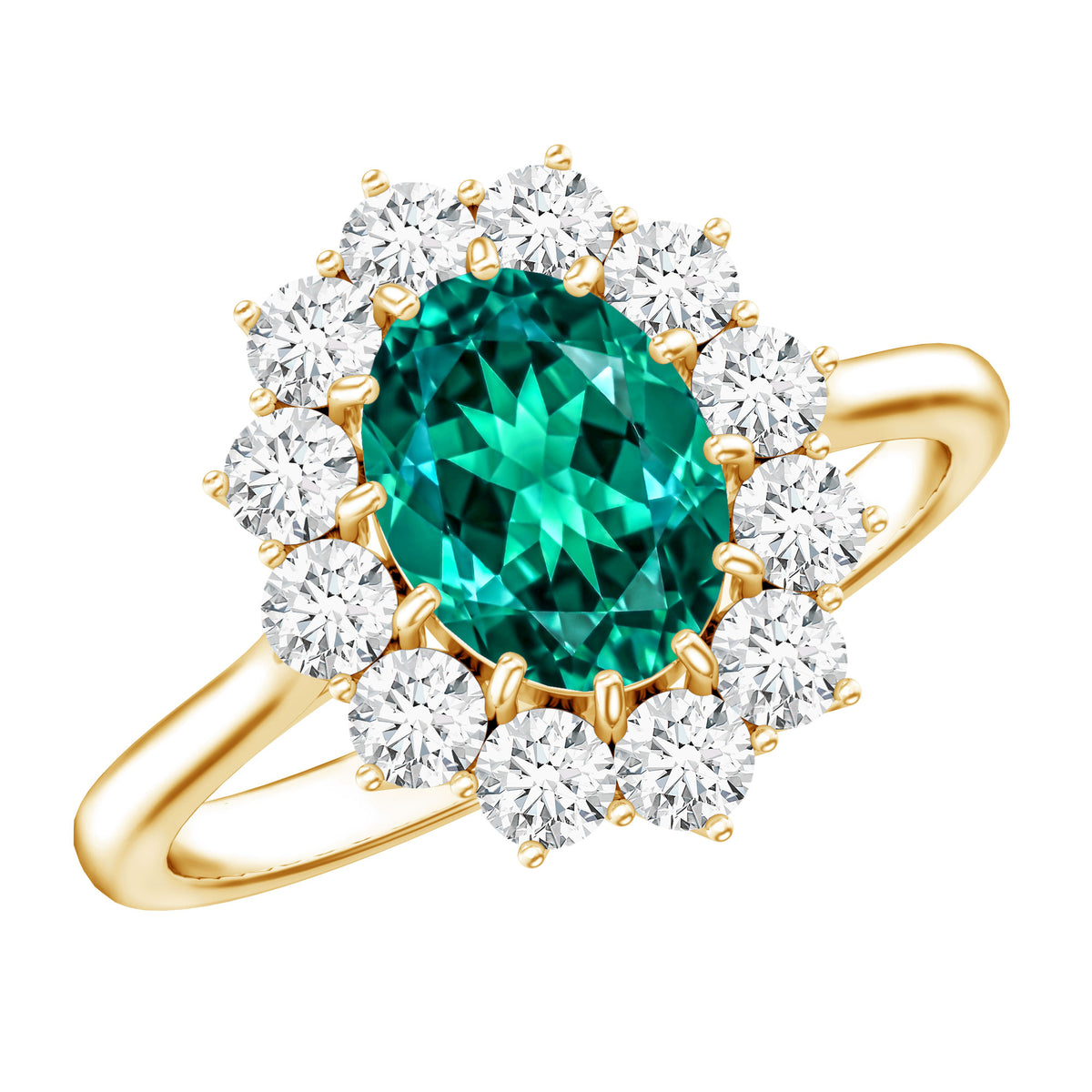 1 Carat Lab Created Emerald Oval Engagement Ring with Diamond Halo AAAA - Rosec Jewels