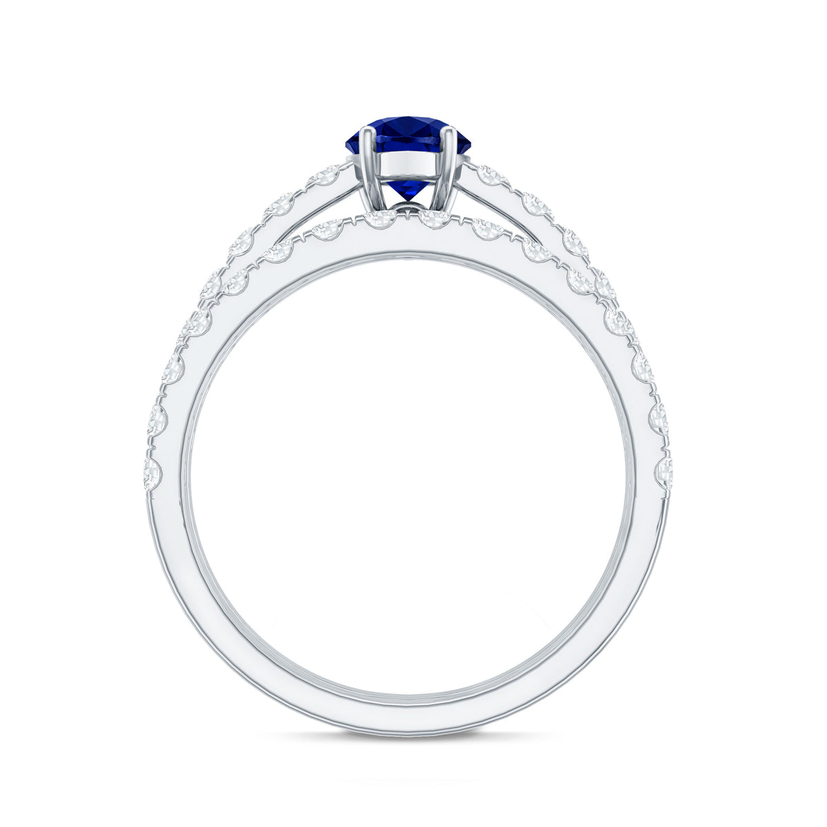 Pear Shape Lab Grown Blue Sapphire and Diamond Bridal Ring Set AAAA - Rosec Jewels
