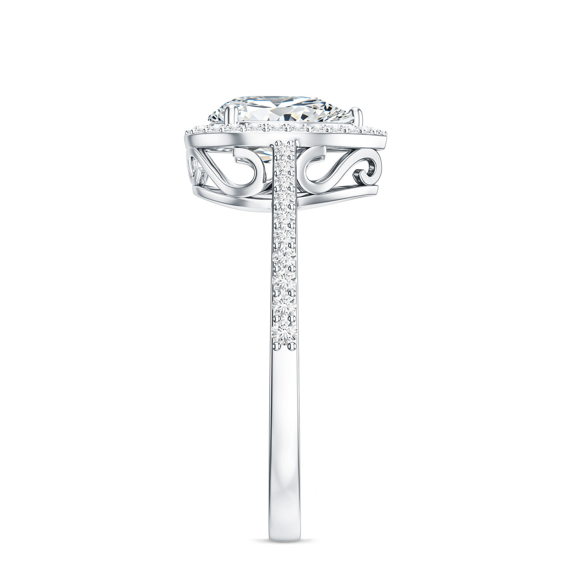 1.3 Carat Lab Grown Diamond Pear Halo Engagement Ring for Women Lab - ( EF-VS ) - Rosec Jewels