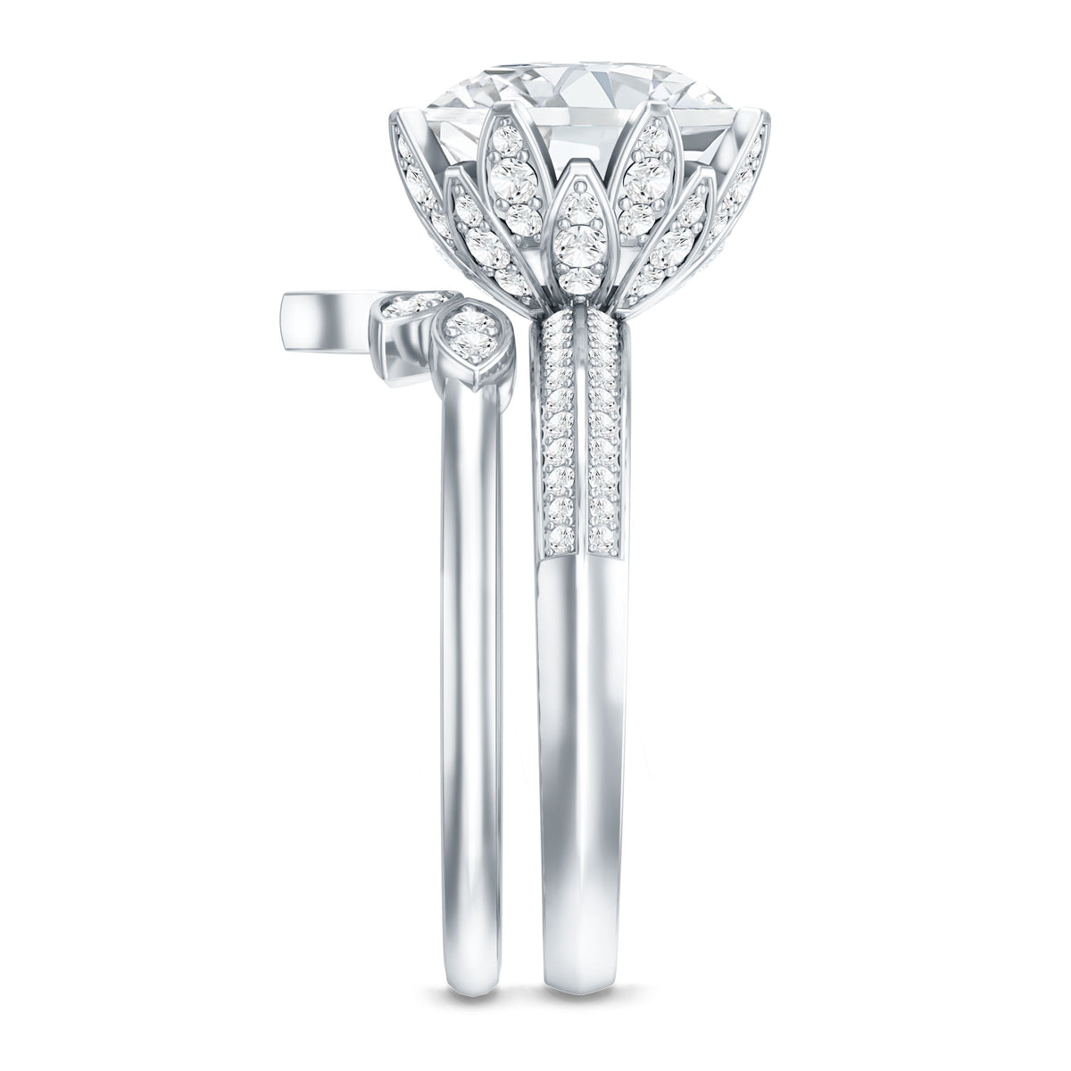 4 Carat Lab Grown Diamond Flower Engagement Ring with Wedding Band Lab - ( EF-VS ) - Rosec Jewels