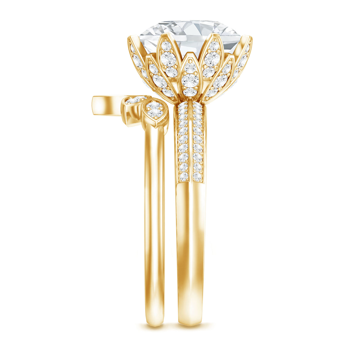4 Carat Lab Grown Diamond Flower Engagement Ring with Wedding Band Lab - ( EF-VS ) - Rosec Jewels