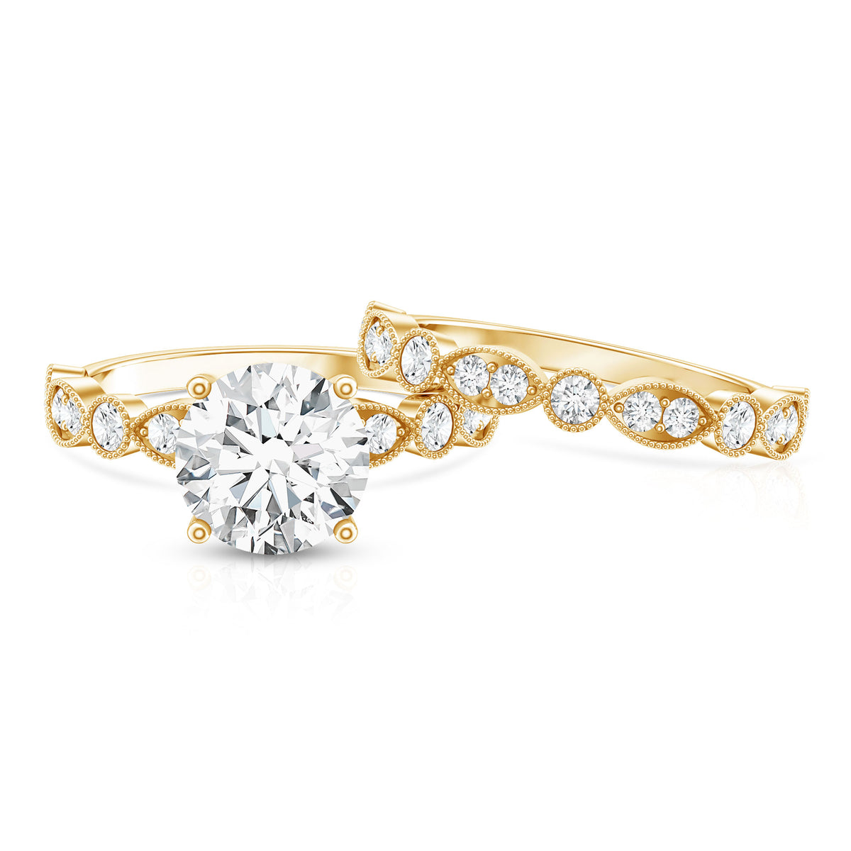 3 Carat Lab Grown Diamond Designer Wedding Ring Set IGI Certified Lab - ( E-VS1 ) - Rosec Jewels