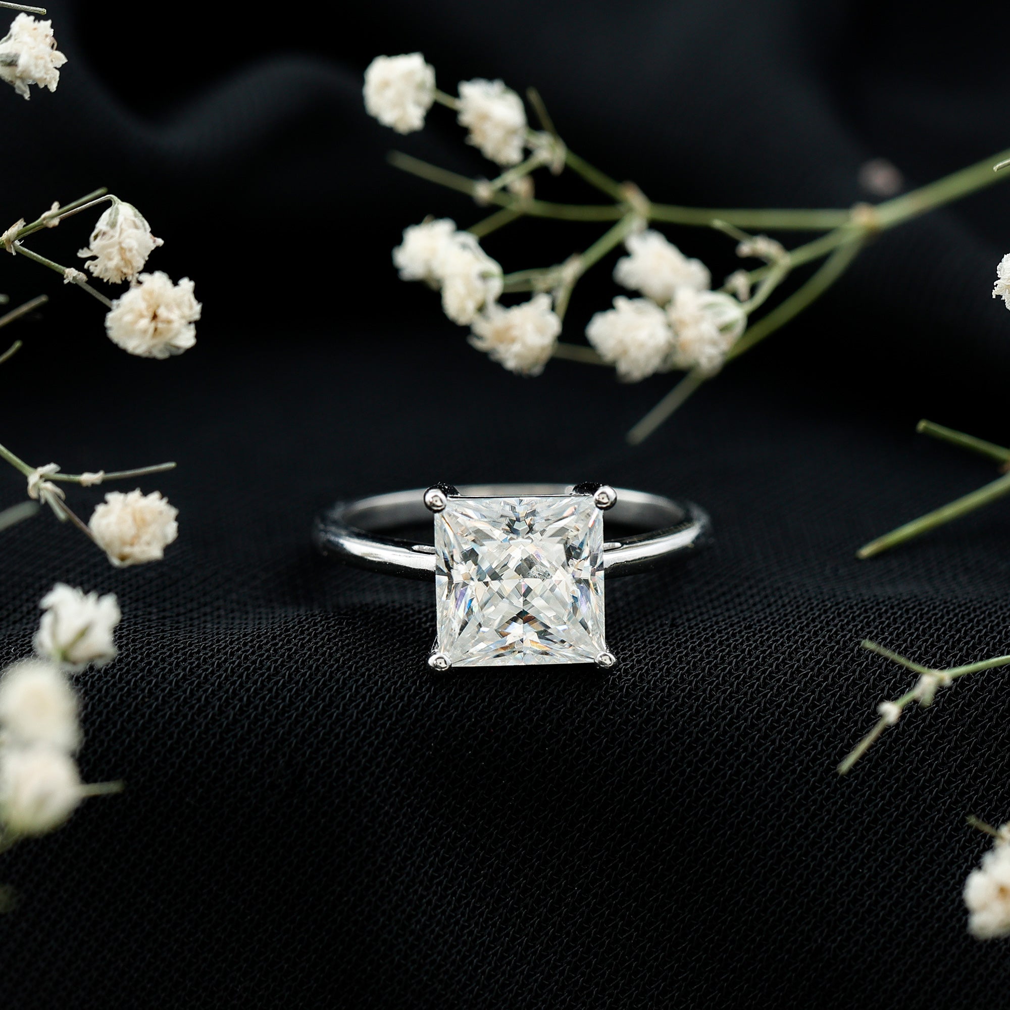 Rosec Jewels-3 Carat Princess Cut Moissanite Solitaire Engagement Ring