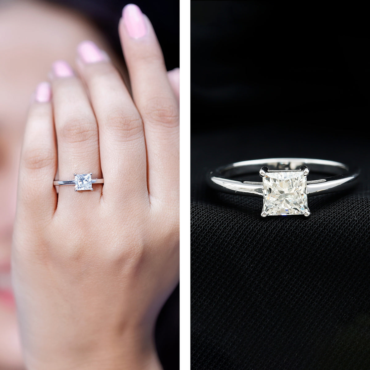 1 CT Princess Cut Moissanite Solitaire Ring for Women D-VS1 - Rosec Jewels