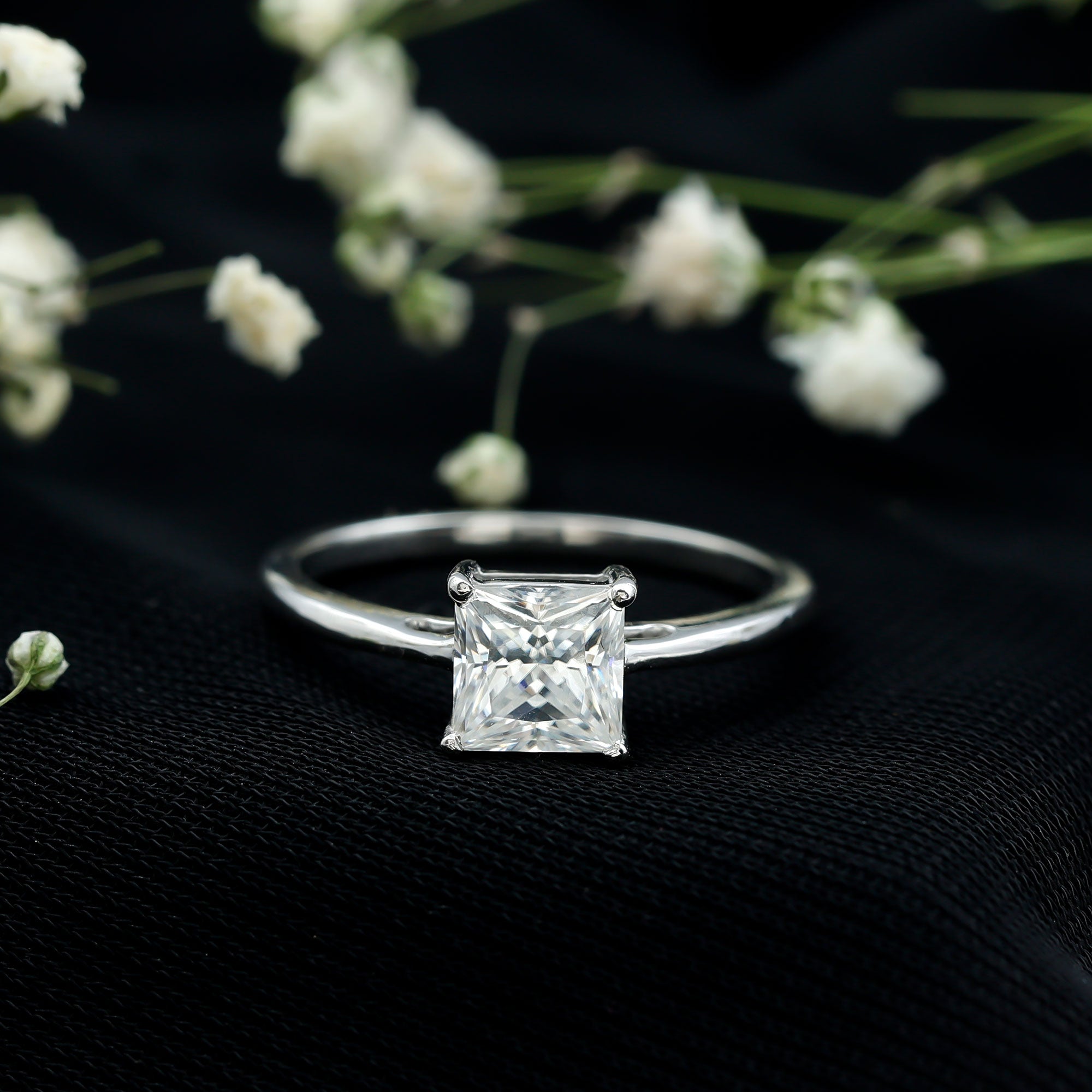 1 CT Princess Cut Moissanite Solitaire Ring for Women D-VS1 - Rosec Jewels