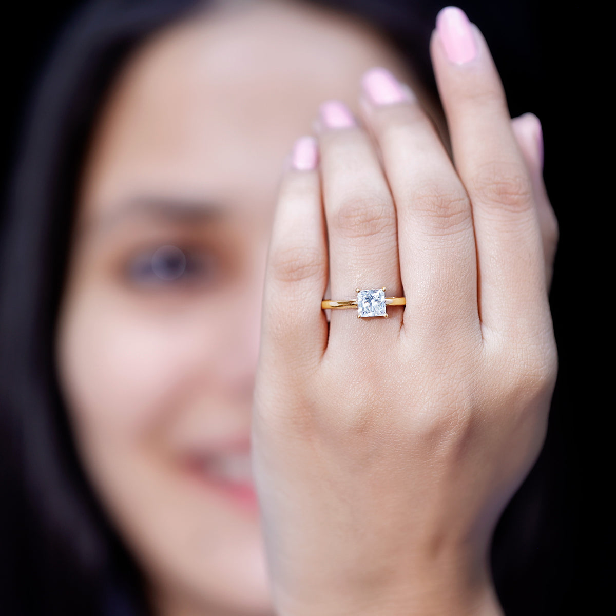 1 CT Princess Cut Moissanite Solitaire Ring for Women D-VS1 - Rosec Jewels