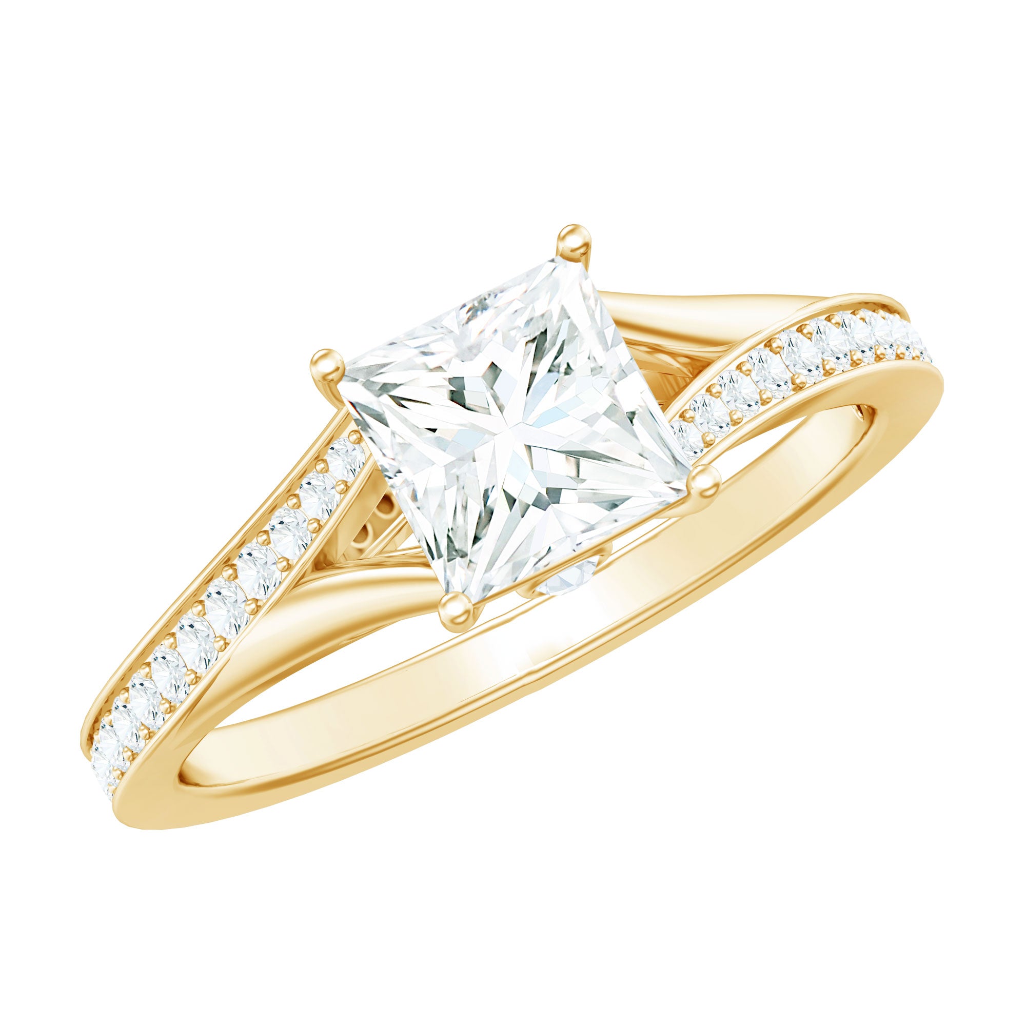 Certified Princess Cut Moissanite Engagement Ring With Split Shank D-VS1 - Rosec Jewels
