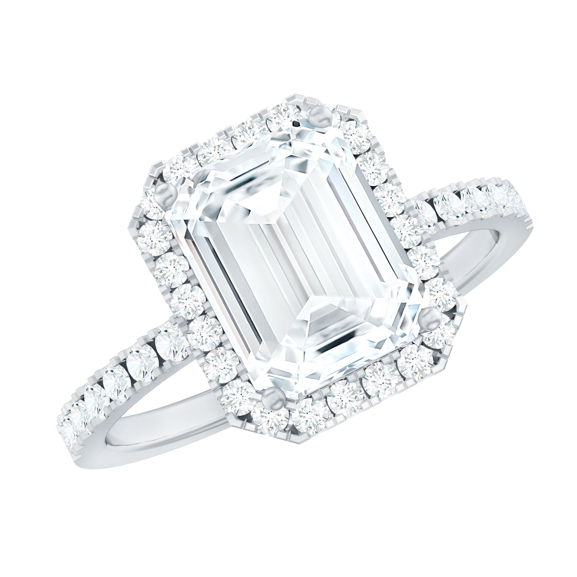 Certified Moissanite Emerald Cut Engagement Ring With Halo