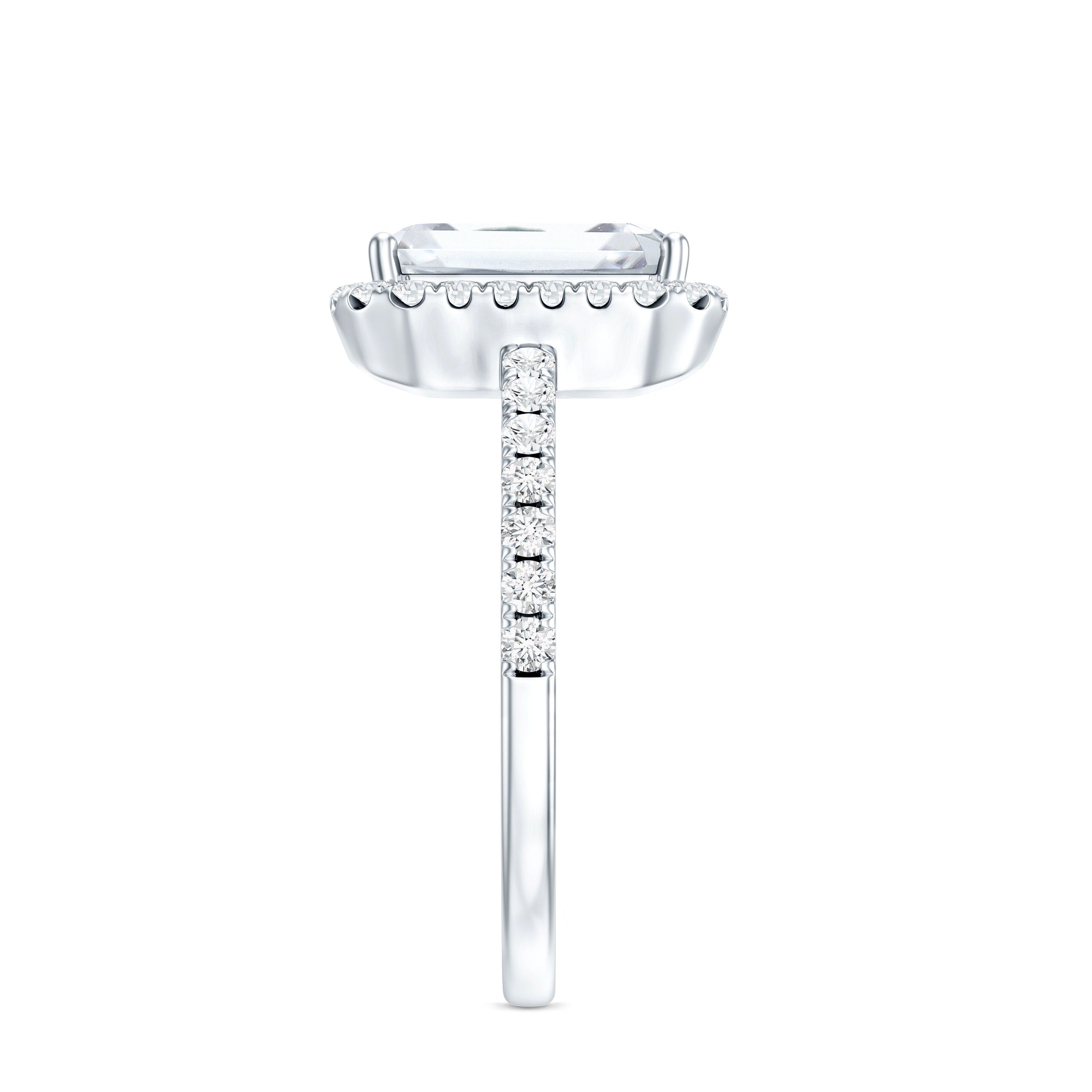 Certified Moissanite Emerald Cut Engagement Ring With Halo D-VS1 - Rosec Jewels