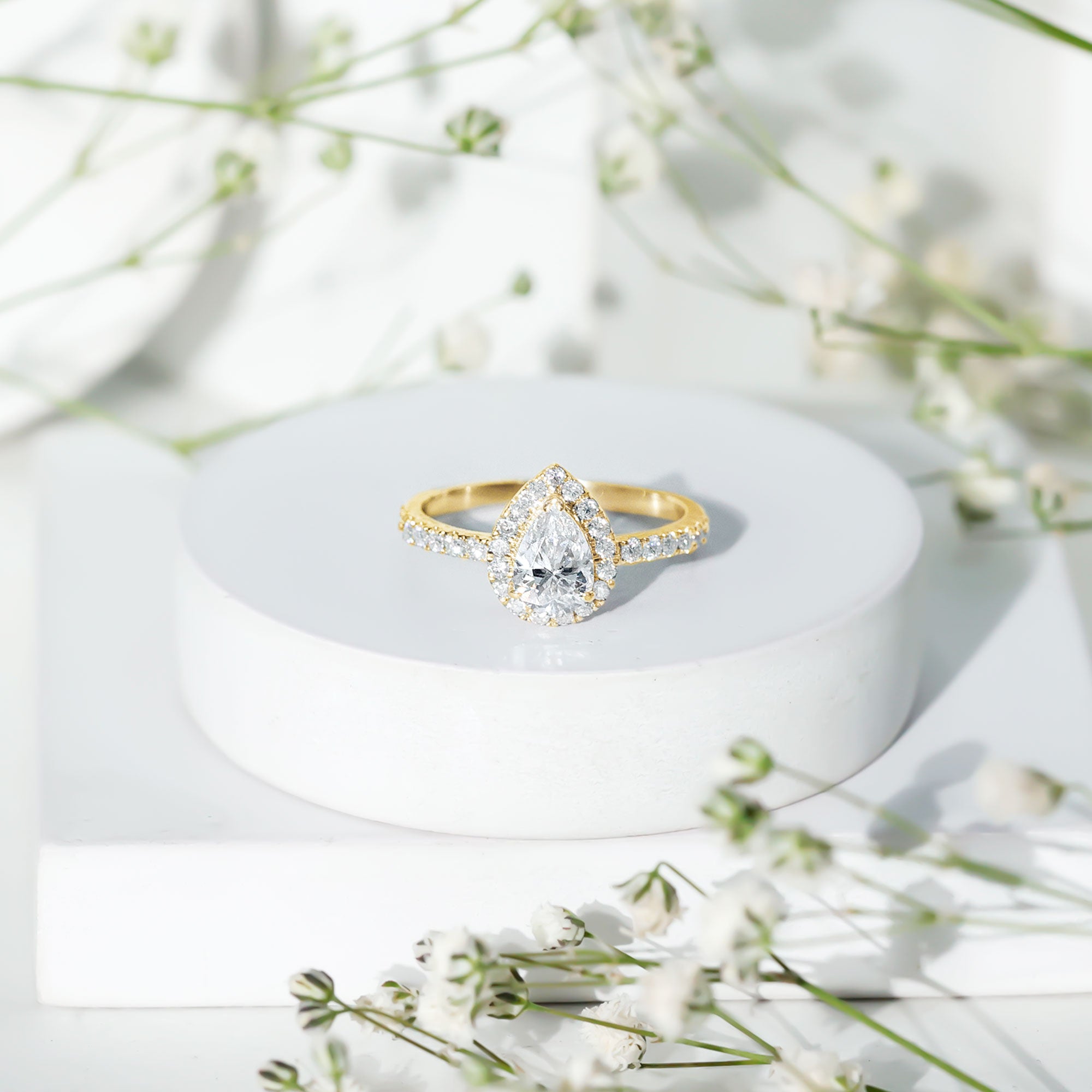 Certified Moissanite Teardrop Engagement Ring with Halo D-VS1 - Rosec Jewels
