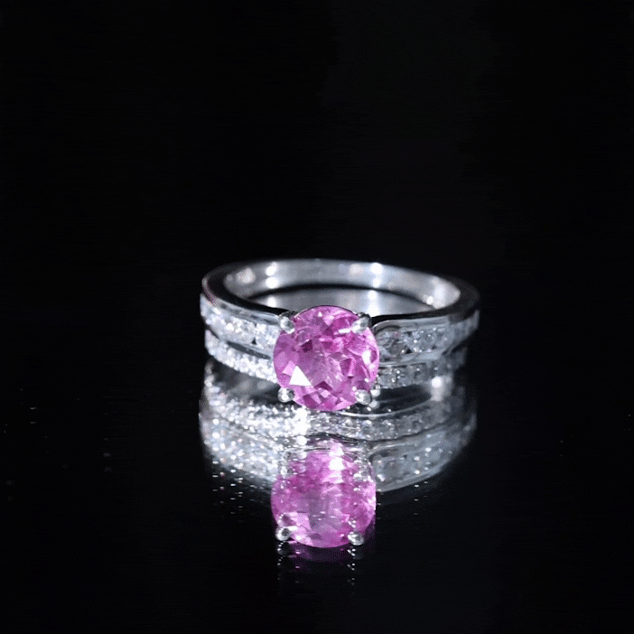 2.25 Carat Lab Grown Pink Sapphire Solitaire Bridal Ring Set AAAA - Rosec Jewels