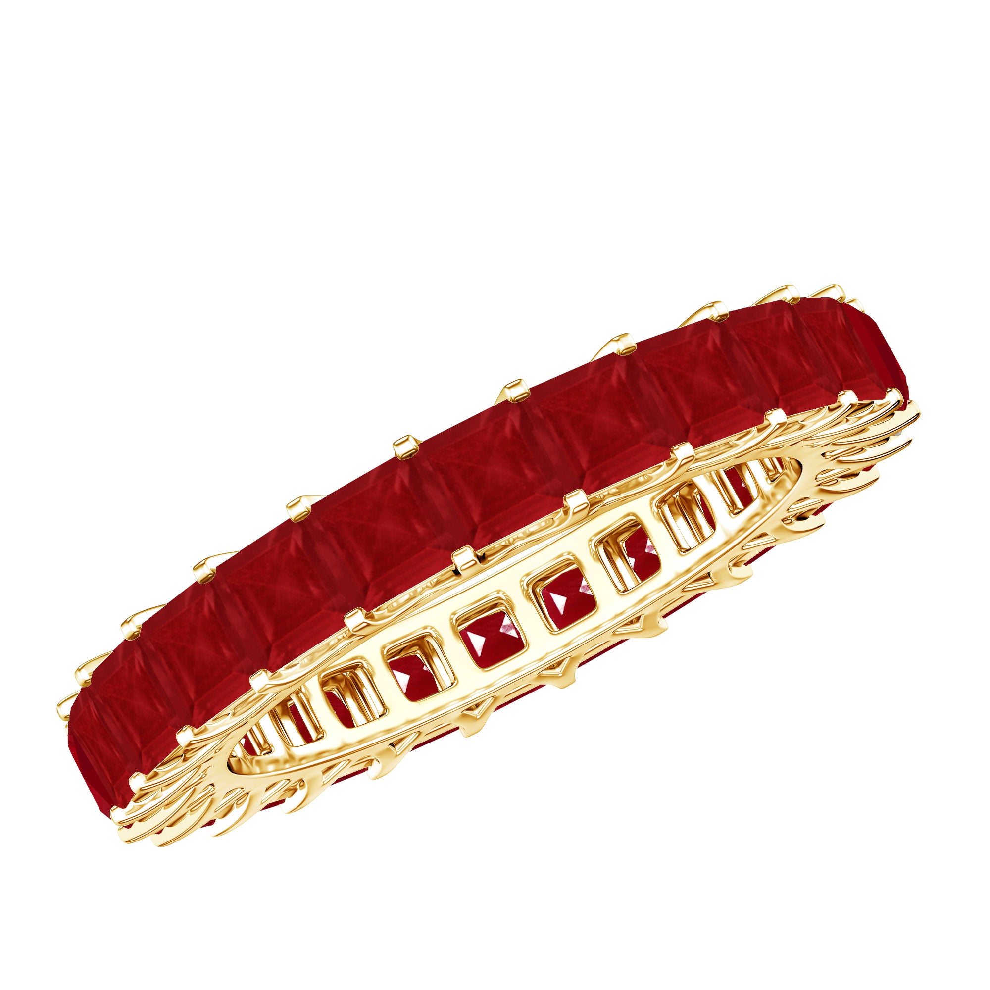 Princess Cut Ruby Eternity Ring – Thin Ruby Wedding Band in Shared Prong Setting | Real AAA Ruby AAA - Rosec Jewels