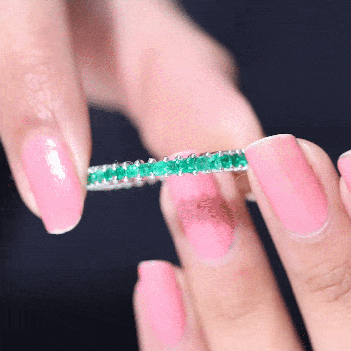 Princess Cut Natural Emerald Eternity Wedding Band AAA - Rosec Jewels