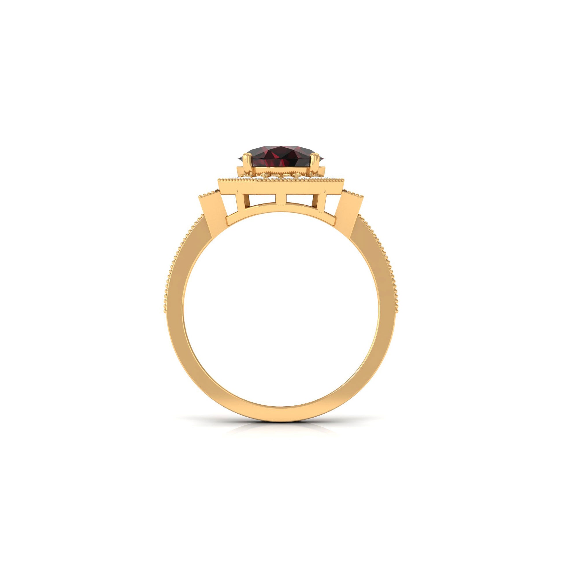 3.25 CT Garnet Vintage Engagement Ring with Diamond Side Stones and Milgrain Detailing Garnet - ( AAA ) - Quality - Rosec Jewels