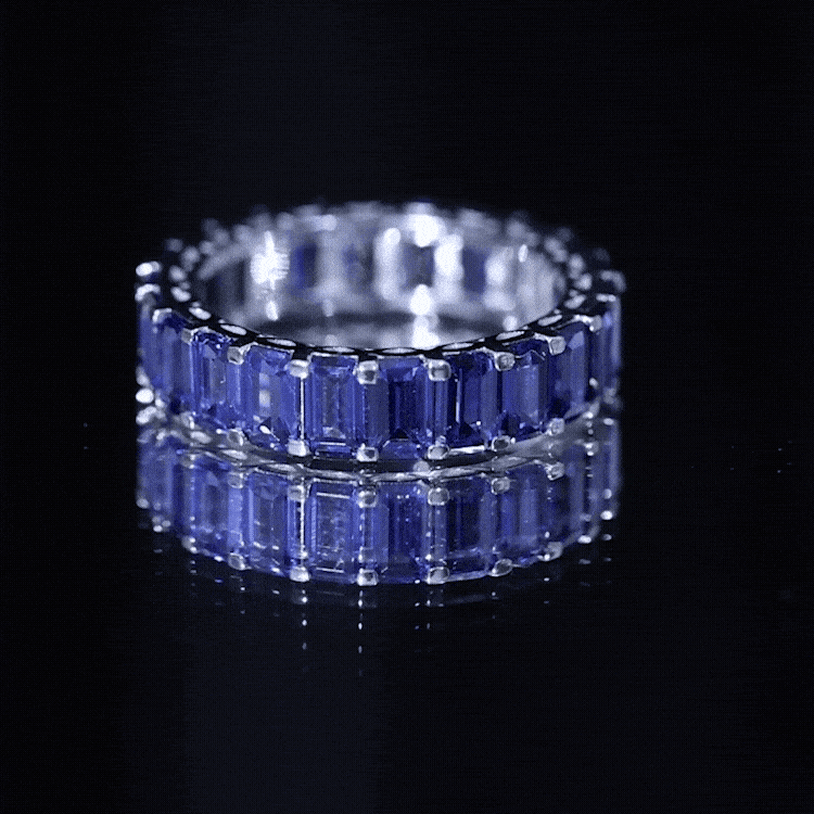 Certified Emerald Cut Lab Grown Blue Sapphire Eternity Band Ring AAAA - Rosec Jewels