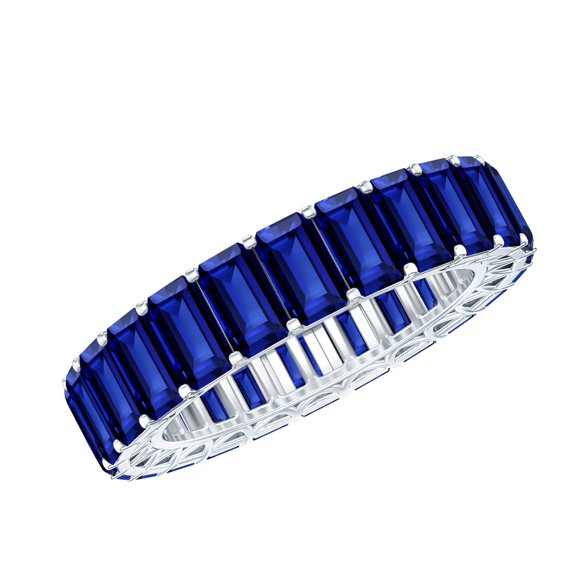 Certified Emerald Cut Lab Grown Blue Sapphire Eternity Band Ring AAAA - Rosec Jewels