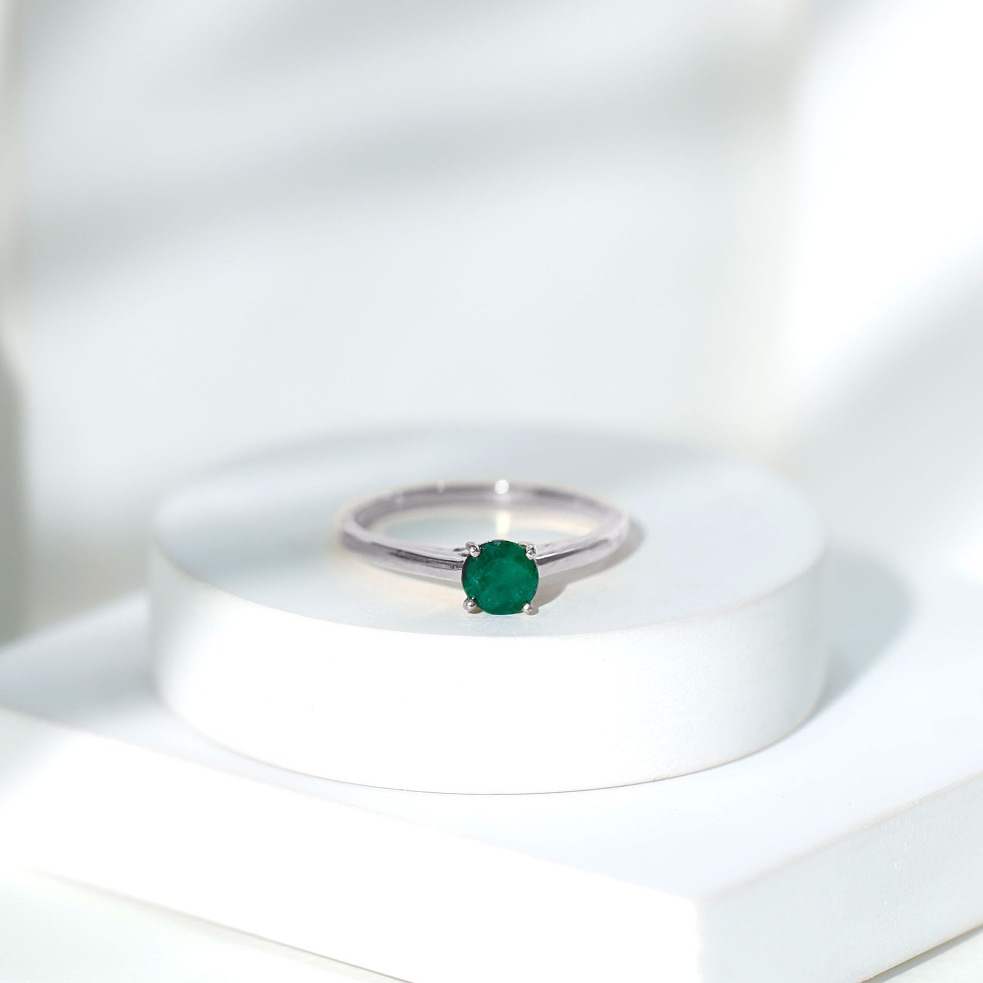 Round Shaped 5MM Emerald Solitaire Promise Ring for Her AAA - Rosec Jewels