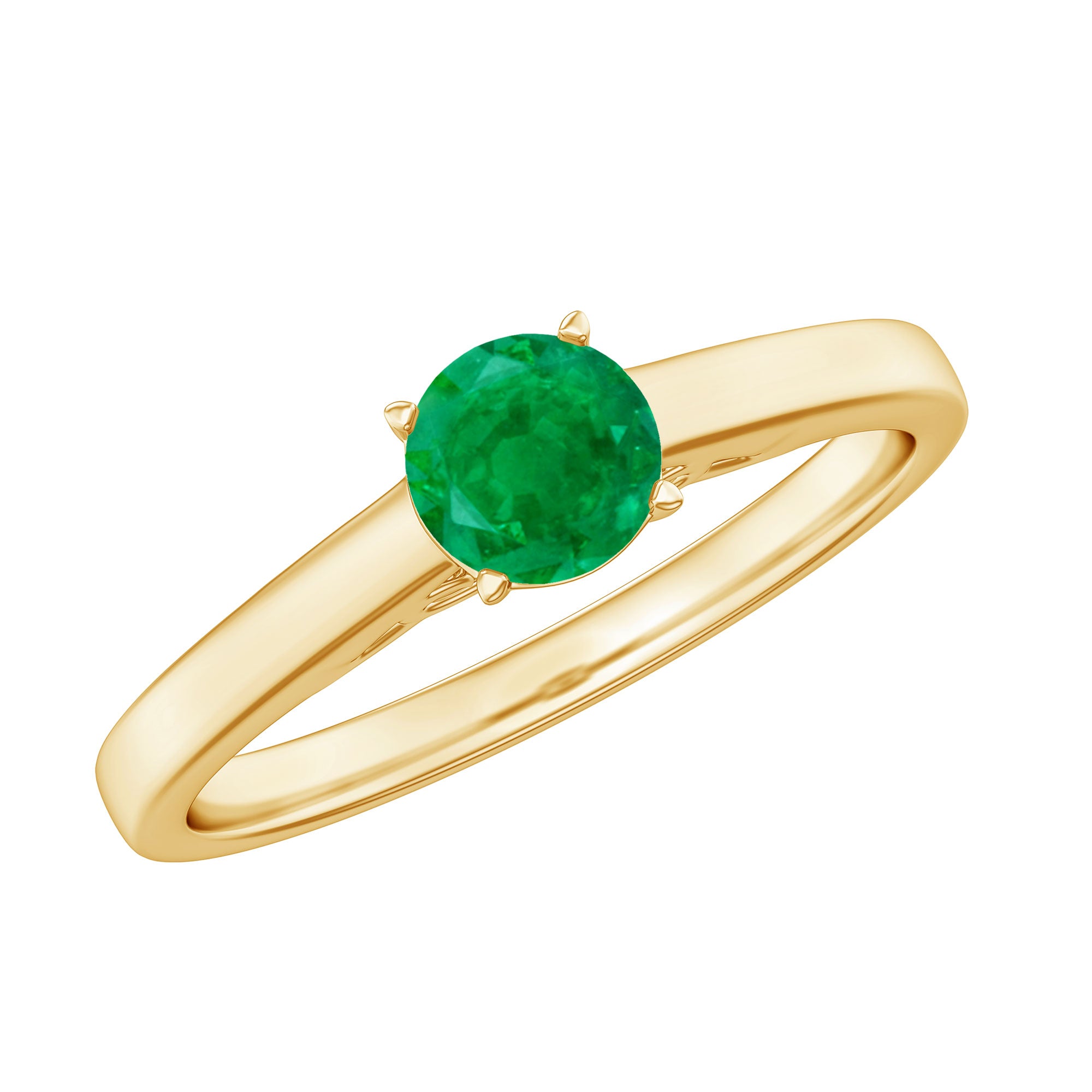Round Shaped 5MM Emerald Solitaire Promise Ring for Her AAA - Rosec Jewels