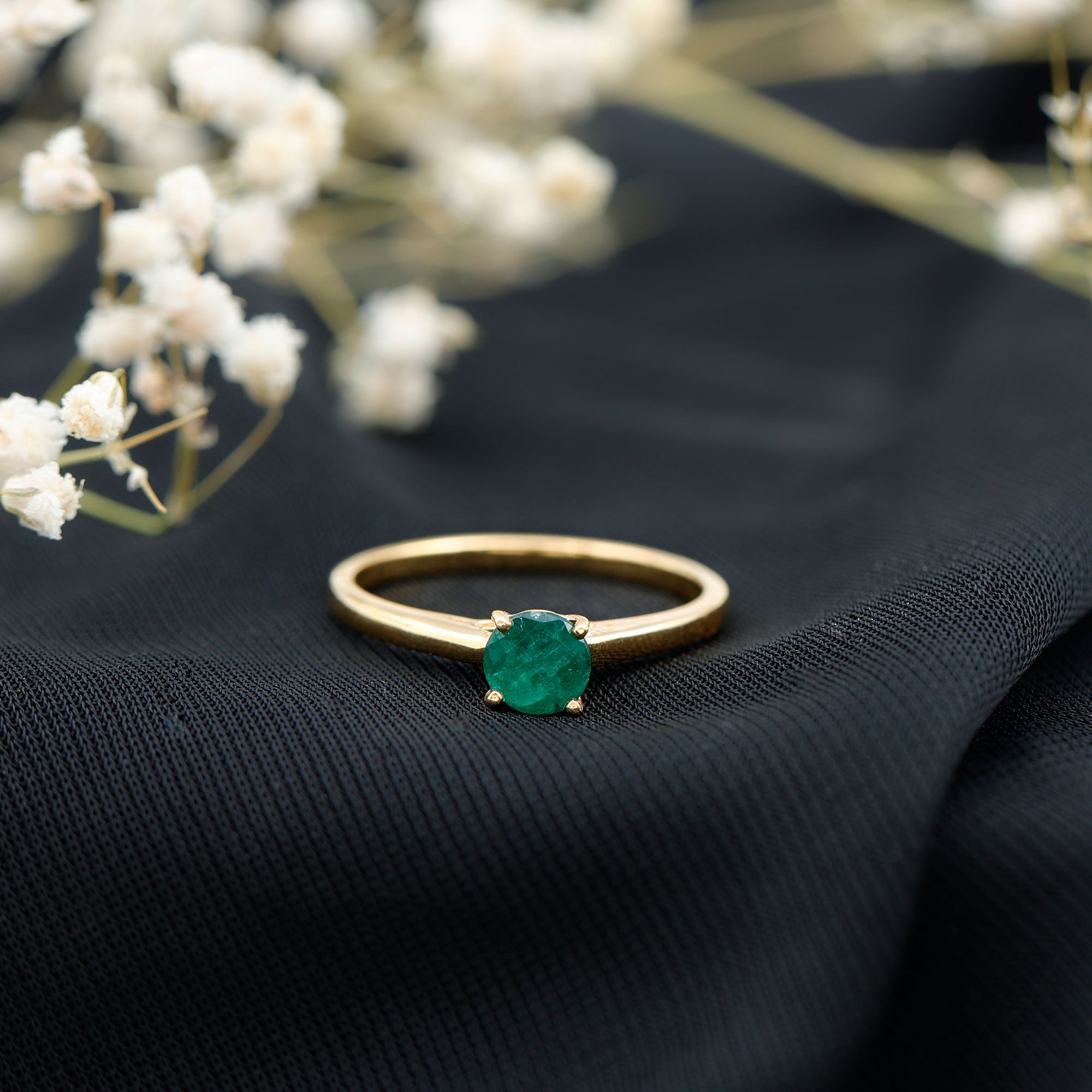 Round Shaped 5MM Emerald Solitaire Promise Ring for Her AAA - Rosec Jewels