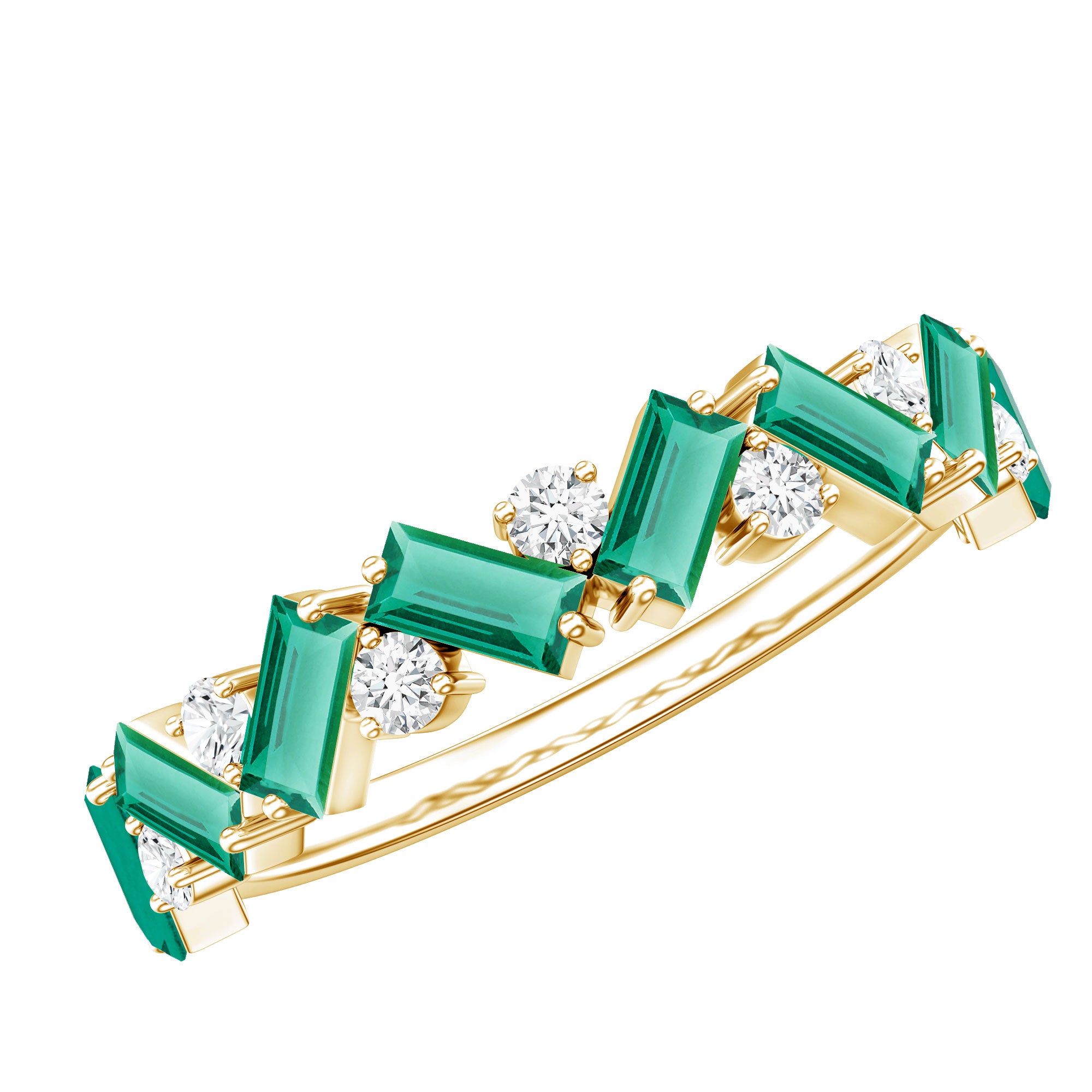 Baguette Shape Lab Grown Emerald and Diamond Half Eternity Ring AAAA - Rosec Jewels