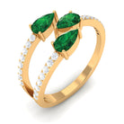 3 Stone Pear Shape Created Emerald Wrap Ring with Diamond Lab Created Emerald - ( AAAA ) - Quality - Rosec Jewels