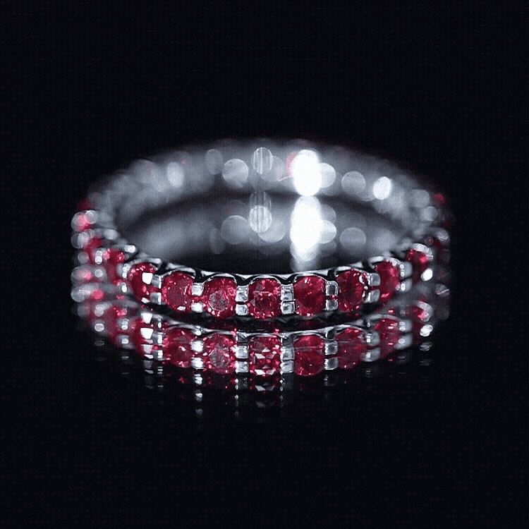 Shared Prong Set Round Created Ruby Full Eternity Band Ring AAAA - Rosec Jewels