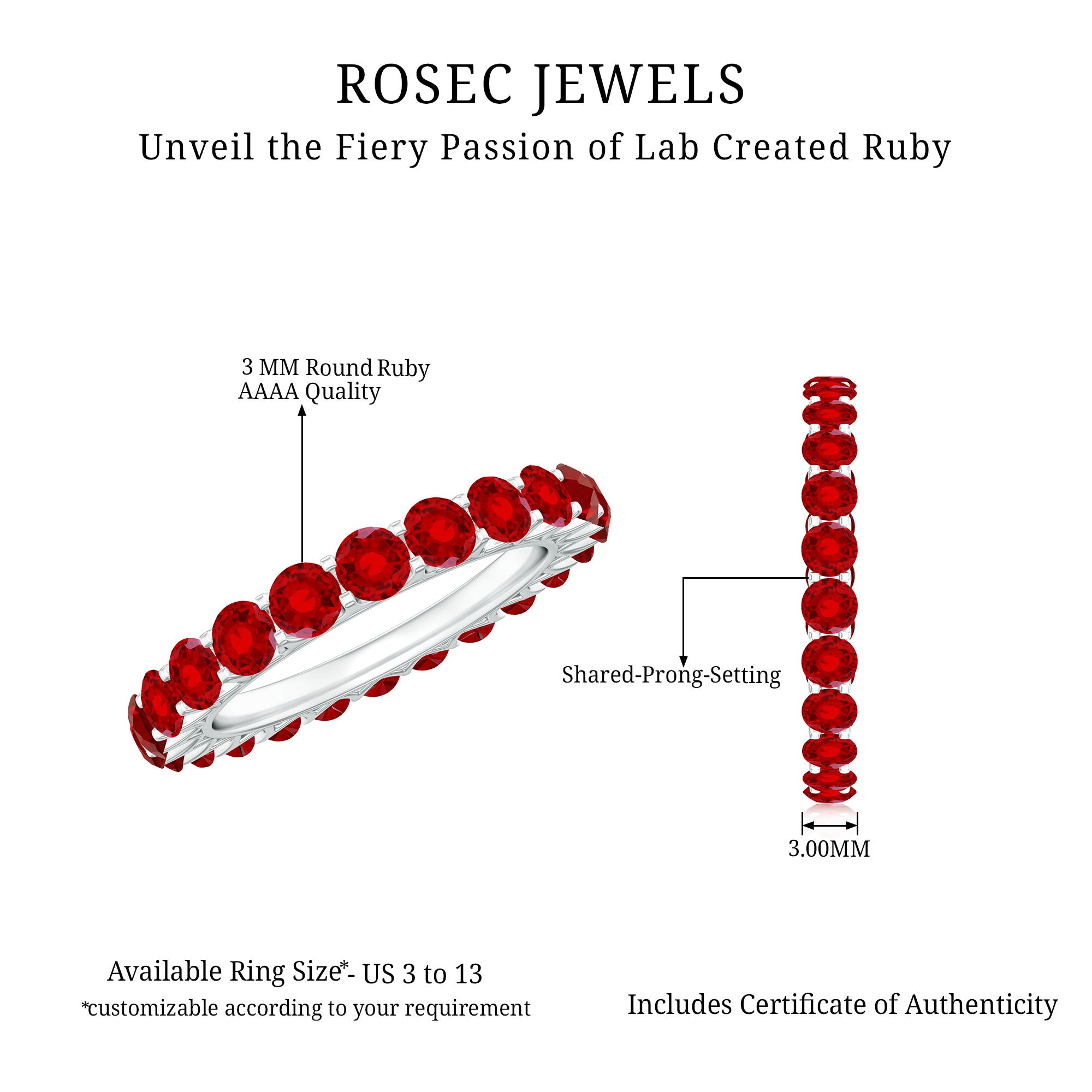 Rosec Jewels-Shared Prong Set Round Created Ruby Full Eternity Band Ring