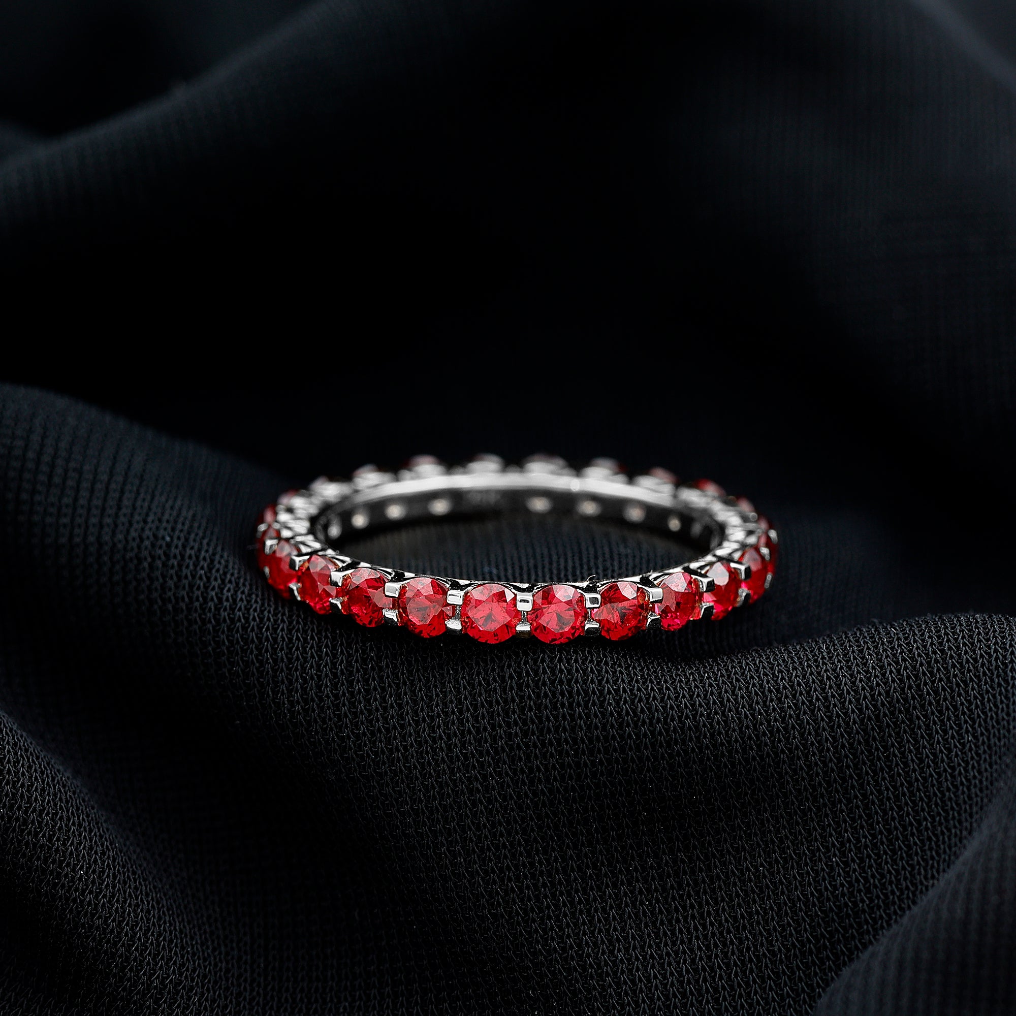 Shared Prong Set Round Created Ruby Full Eternity Band Ring AAAA - Rosec Jewels