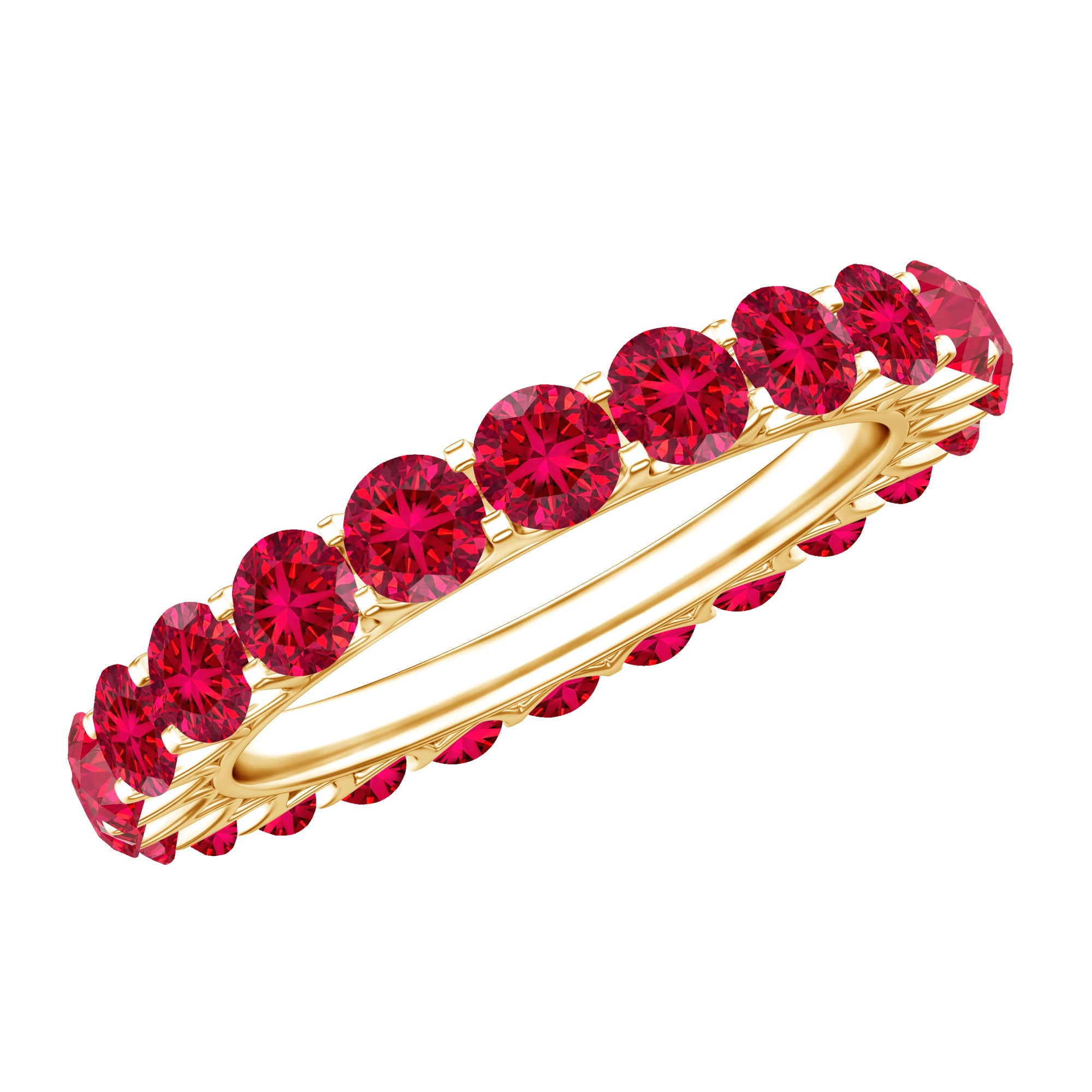 Shared Prong Set Round Created Ruby Full Eternity Band Ring AAAA - Rosec Jewels