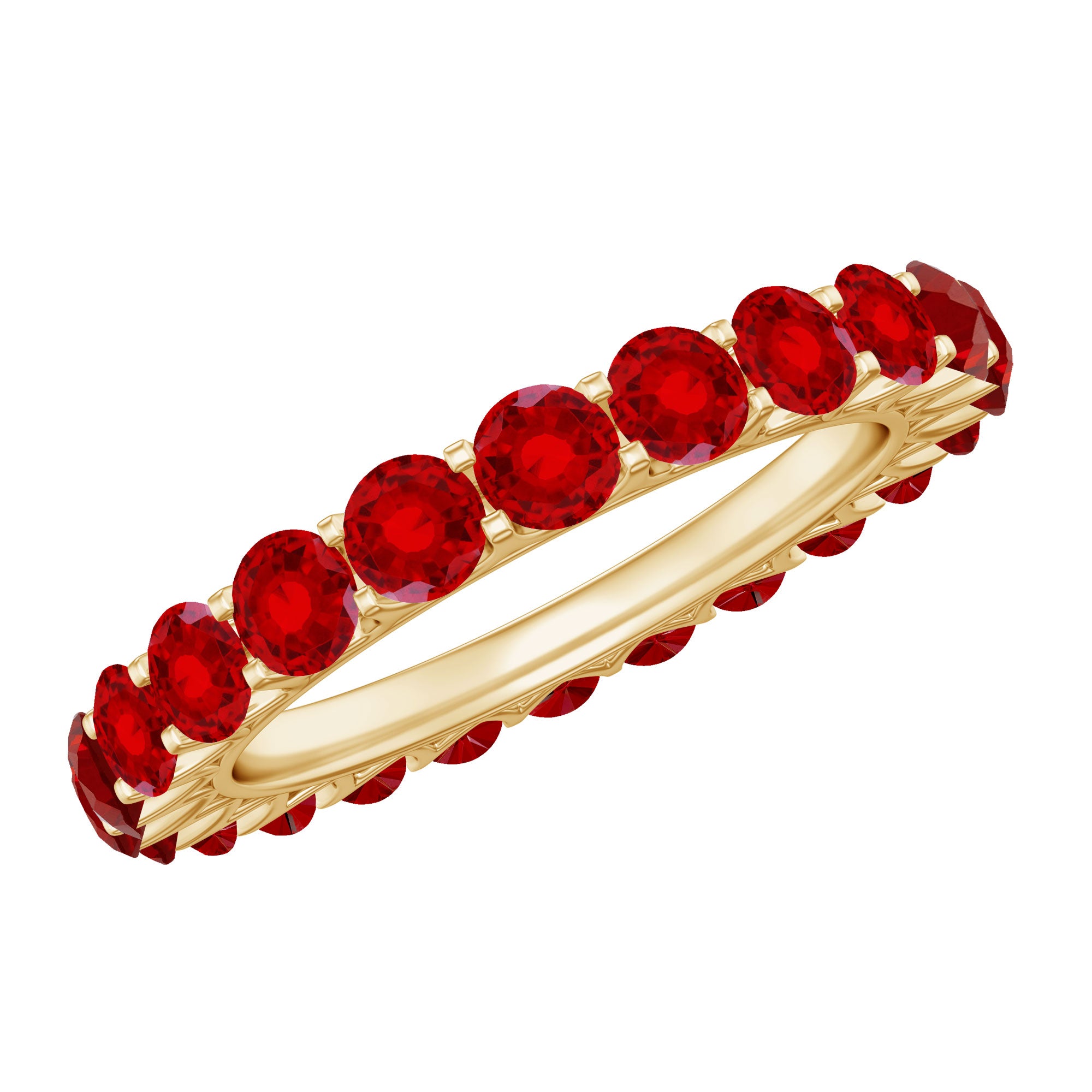 Rosec Jewels-Shared Prong Set Round Created Ruby Full Eternity Band Ring