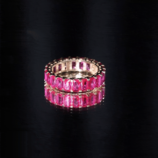 Emerald Cut Lab Grown Ruby Full Eternity Wide Band Ring AAAA - Rosec Jewels