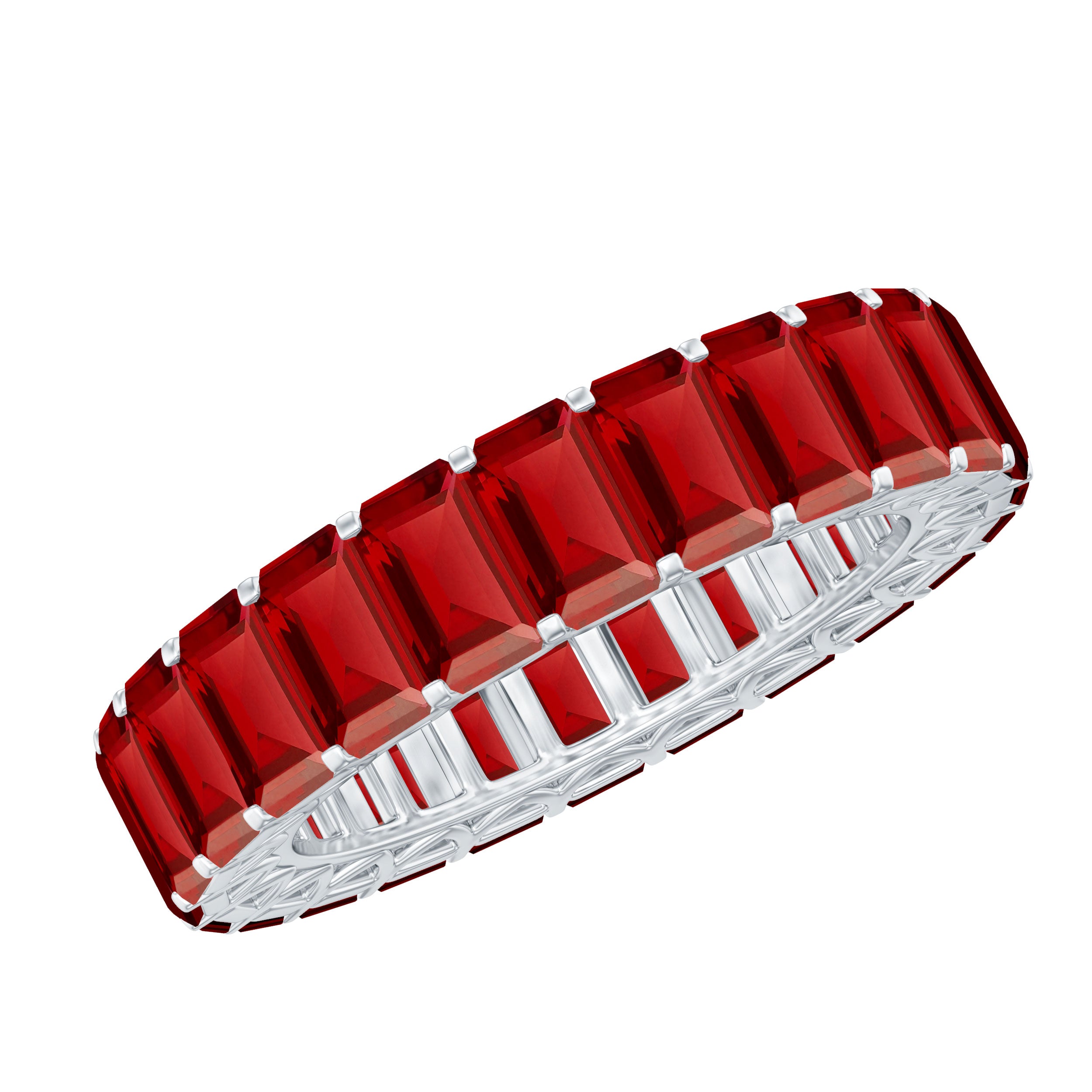 Emerald Cut Lab Grown Ruby Full Eternity Wide Band Ring
