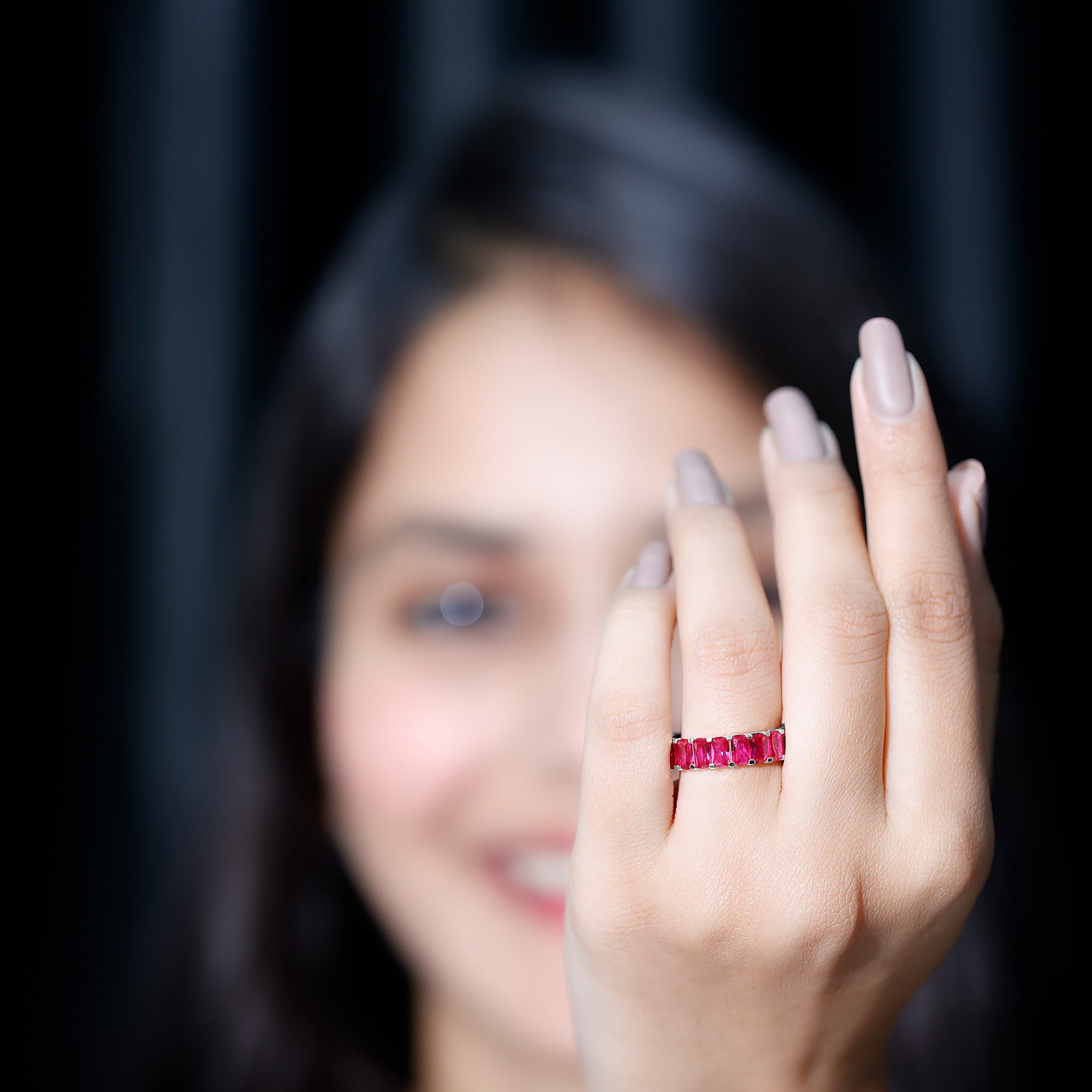 Emerald Cut Lab Grown Ruby Full Eternity Wide Band Ring AAAA - Rosec Jewels