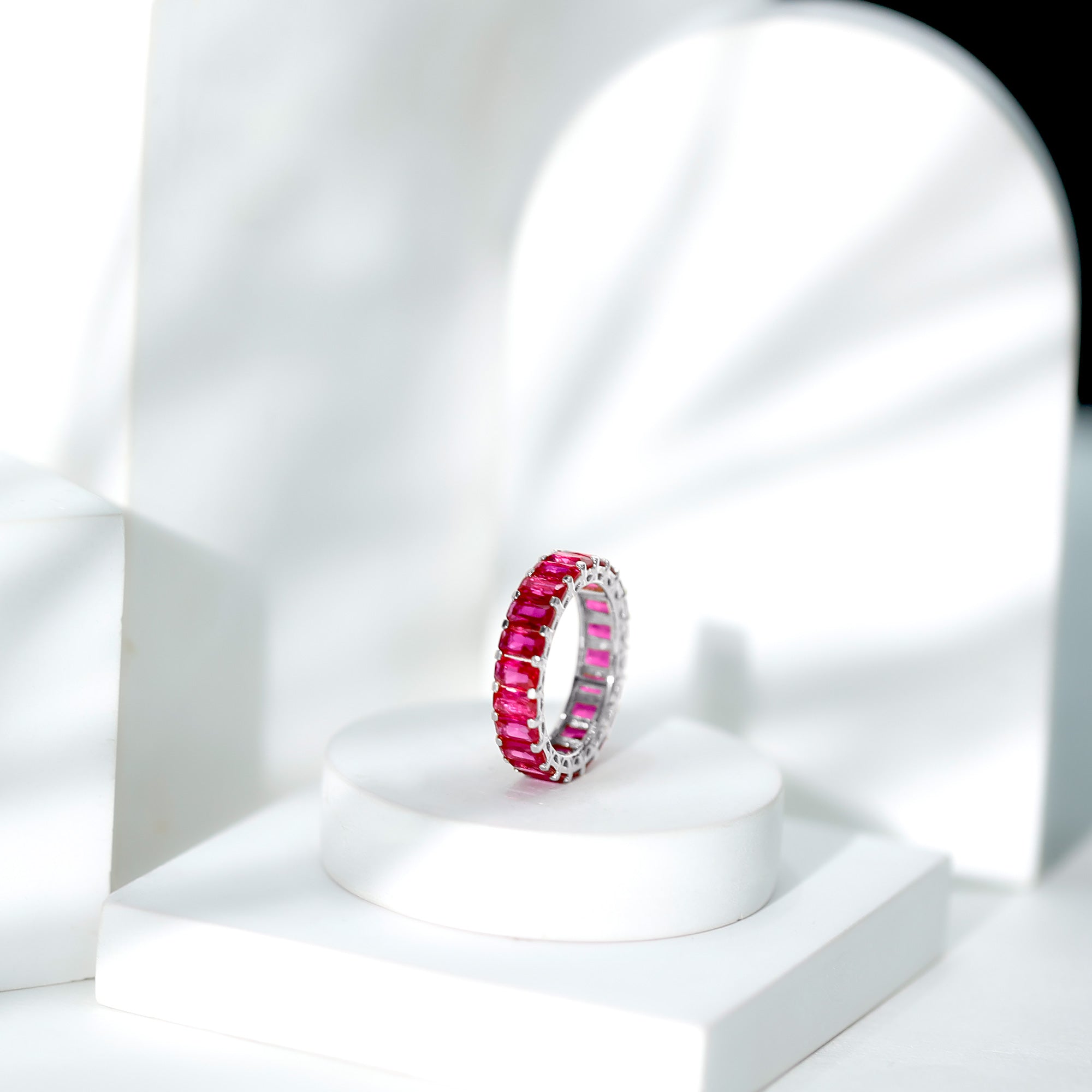 Emerald Cut Lab Grown Ruby Full Eternity Wide Band Ring AAAA - Rosec Jewels
