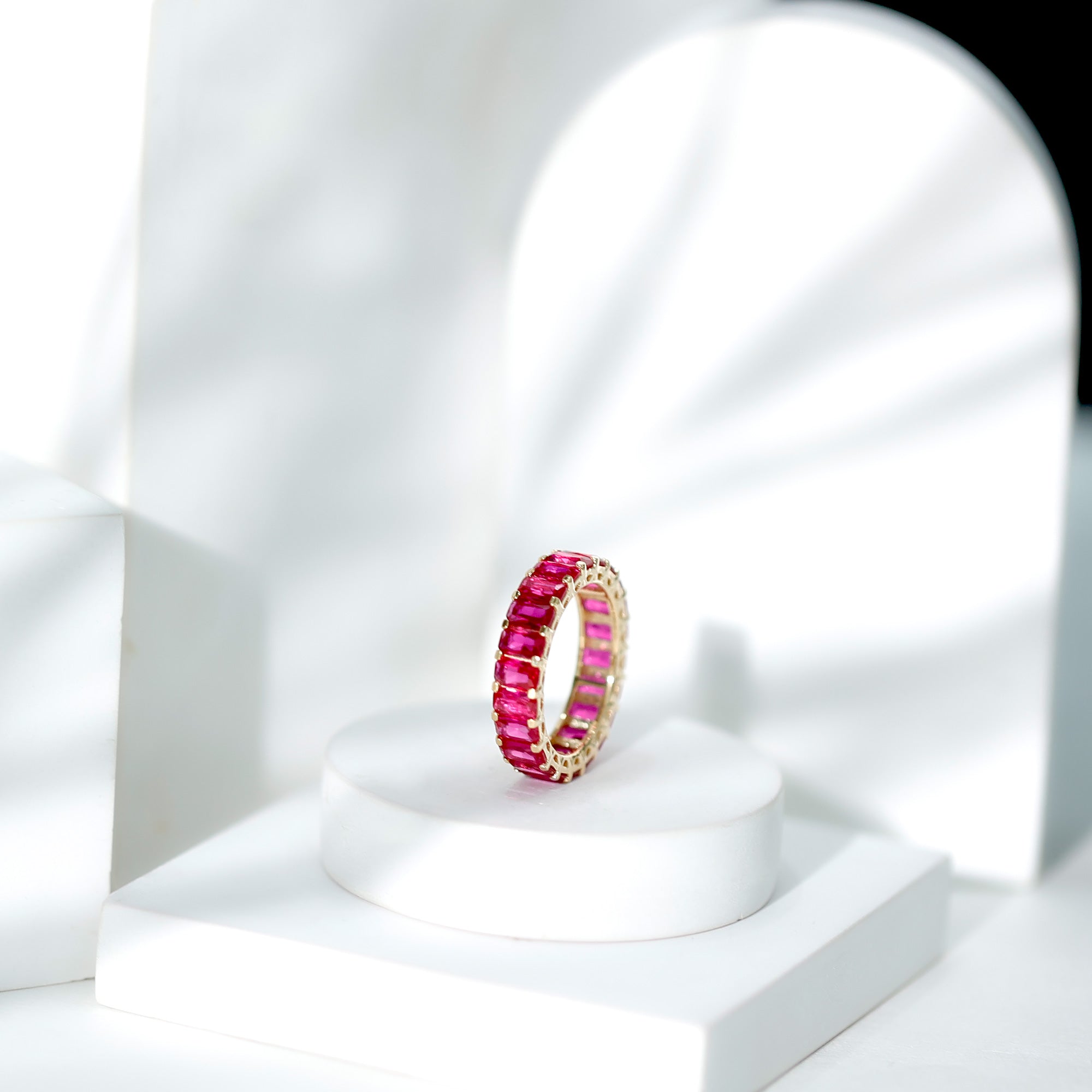 Emerald Cut Lab Grown Ruby Full Eternity Wide Band Ring AAAA - Rosec Jewels