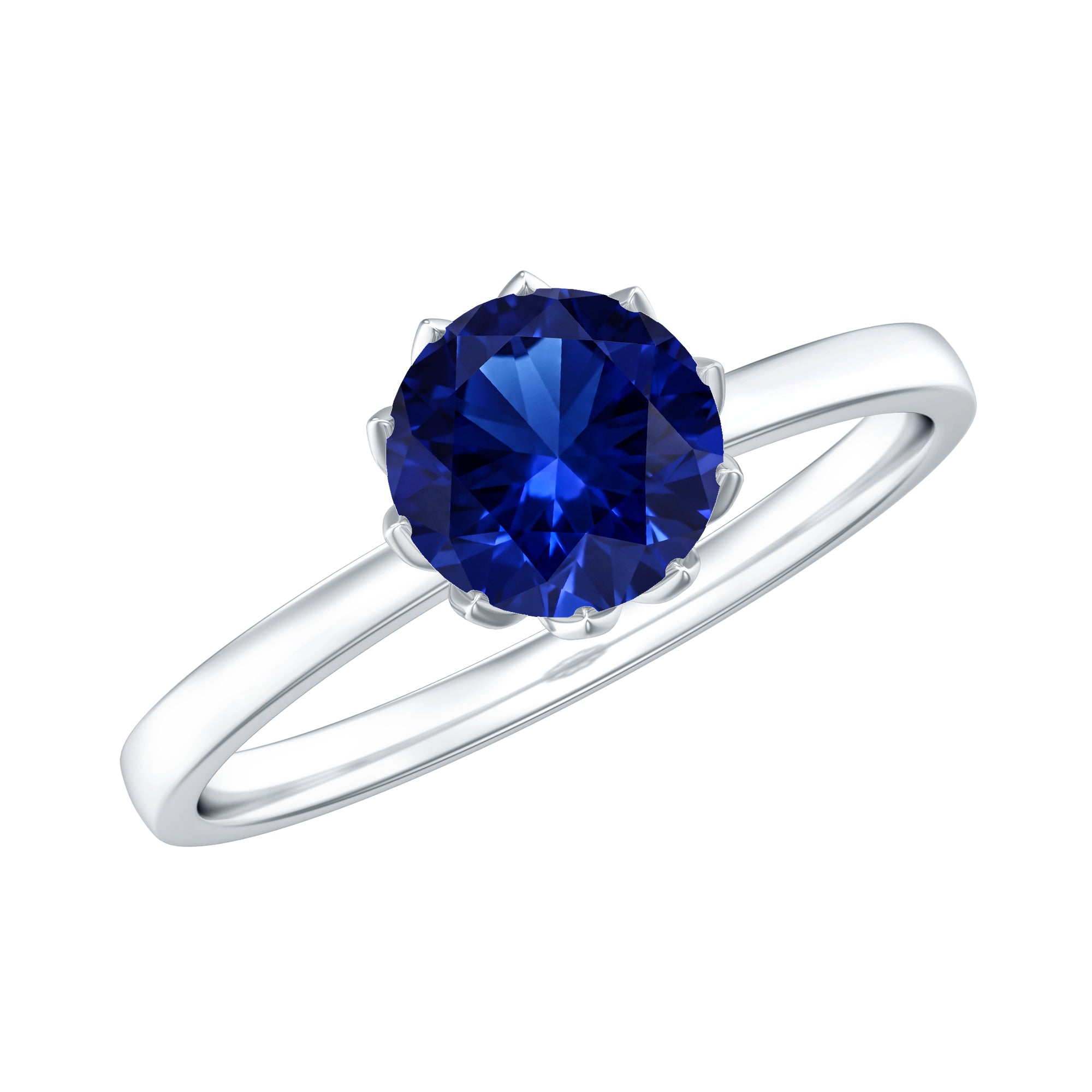 Certified 1 Carat Lab Grown Blue Sapphire Solitaire Engagement Ring AAAA - Rosec Jewels