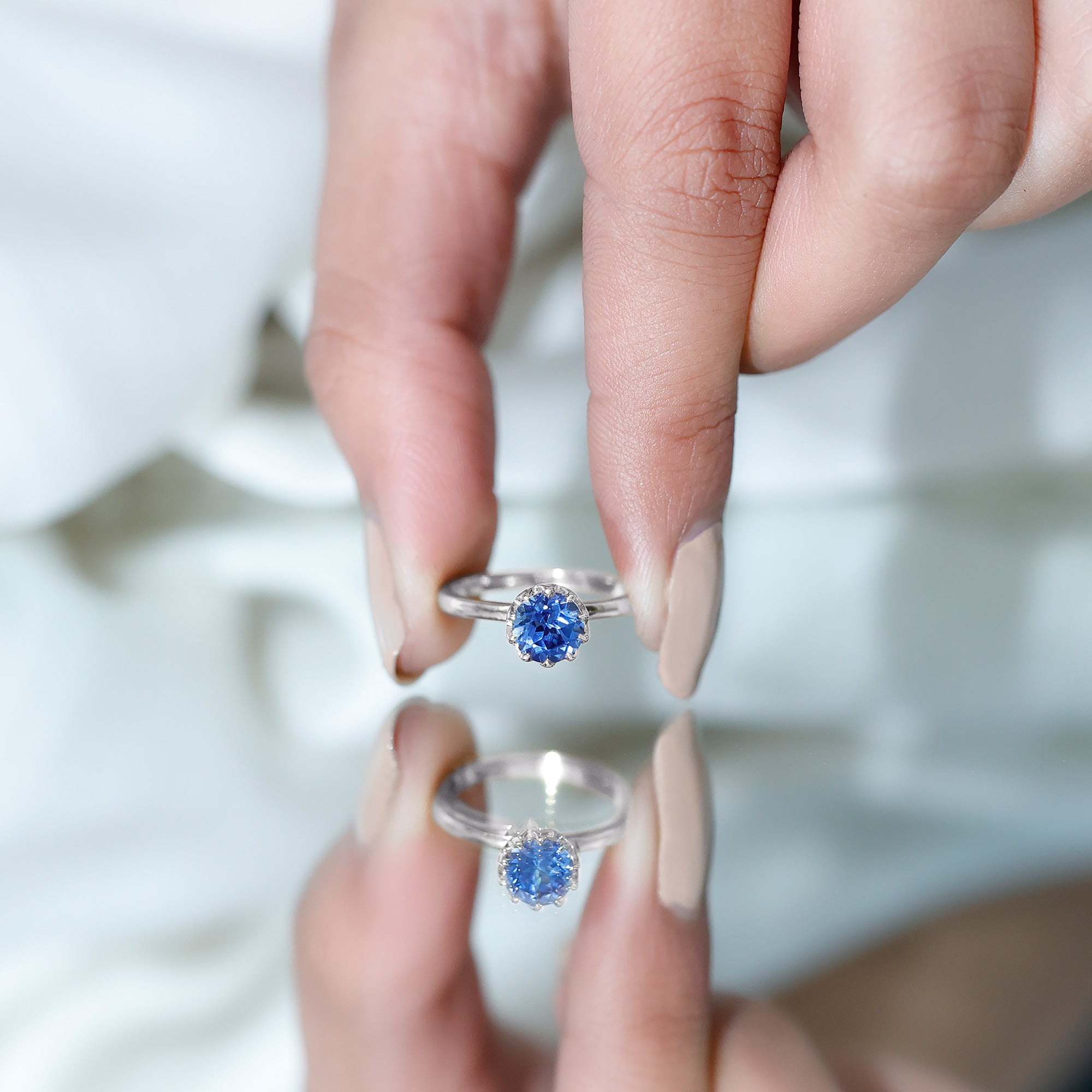 Certified 1 Carat Lab Grown Blue Sapphire Solitaire Engagement Ring AAAA - Rosec Jewels