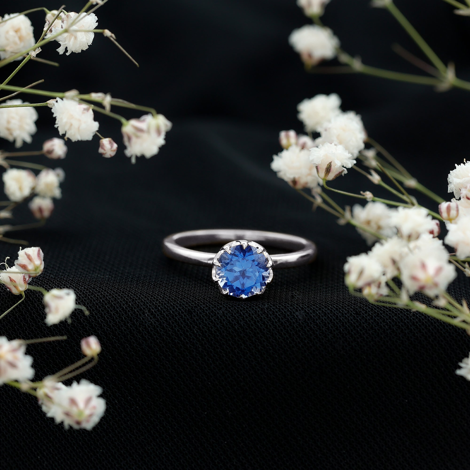 Certified 1 Carat Lab Grown Blue Sapphire Solitaire Engagement Ring AAAA - Rosec Jewels