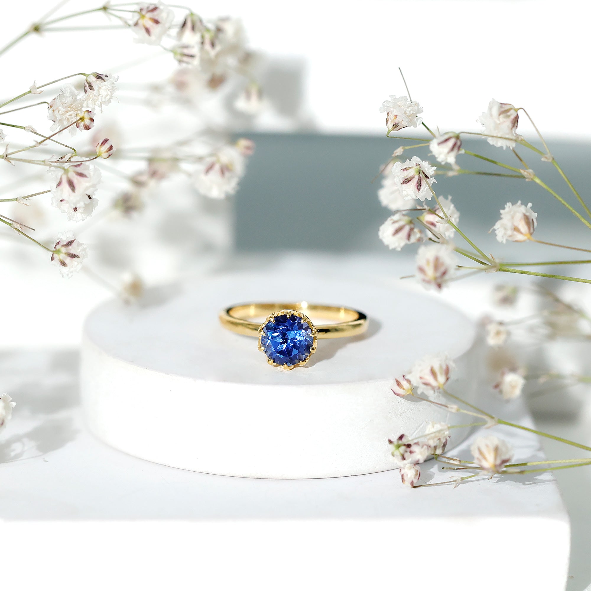 Certified 1 Carat Lab Grown Blue Sapphire Solitaire Engagement Ring AAAA - Rosec Jewels