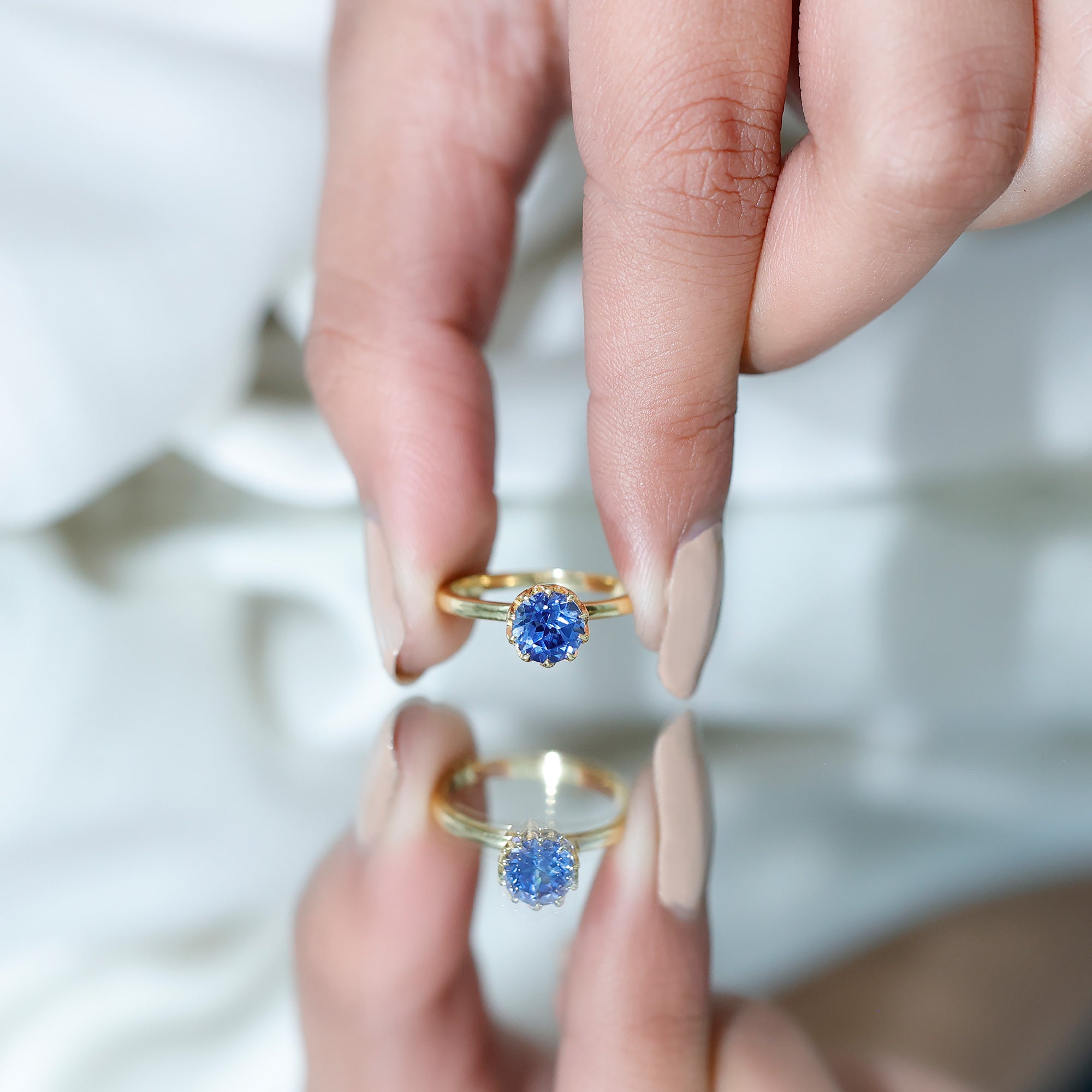 Certified 1 Carat Lab Grown Blue Sapphire Solitaire Engagement Ring AAAA - Rosec Jewels