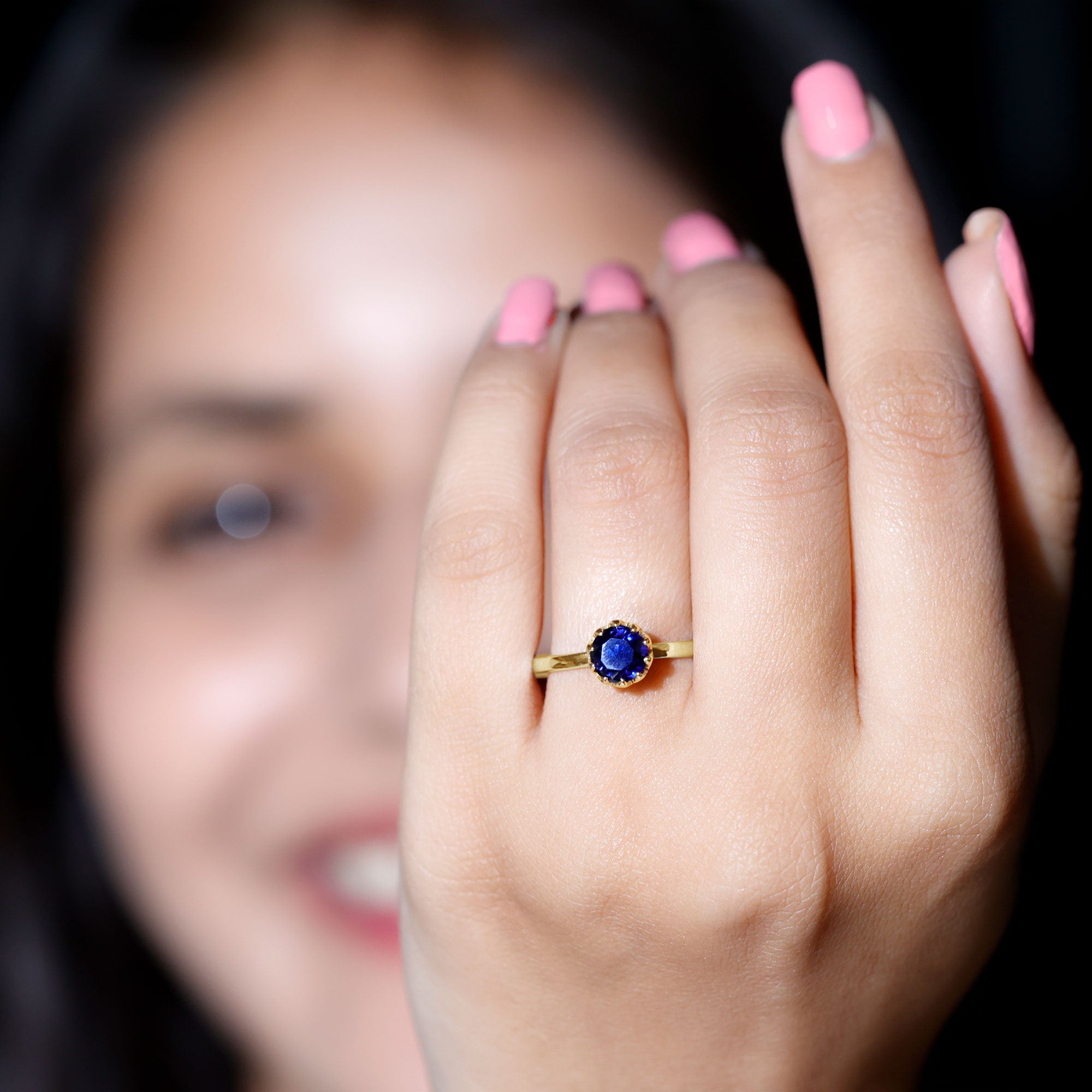 Certified 1 Carat Lab Grown Blue Sapphire Solitaire Engagement Ring AAAA - Rosec Jewels