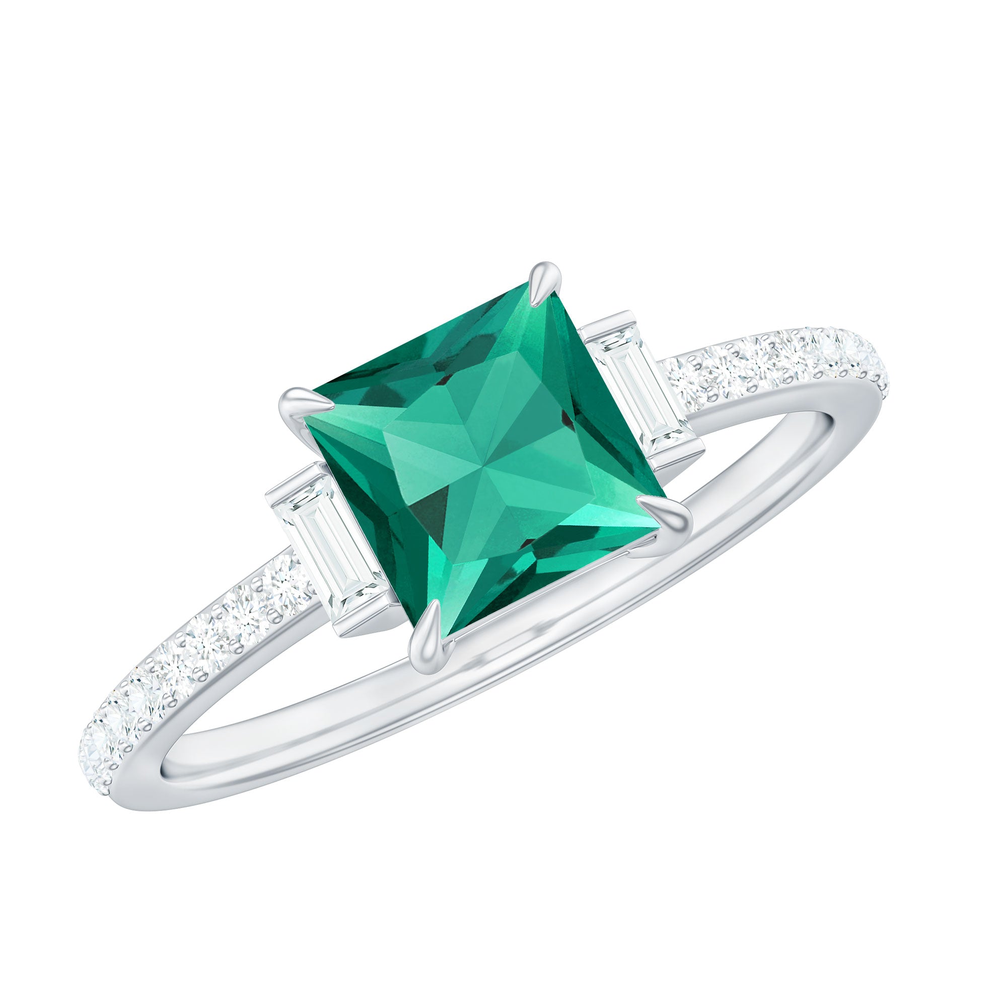 Lab Grown Emerald Diamond 3 Stone Engagement Ring with Certificate