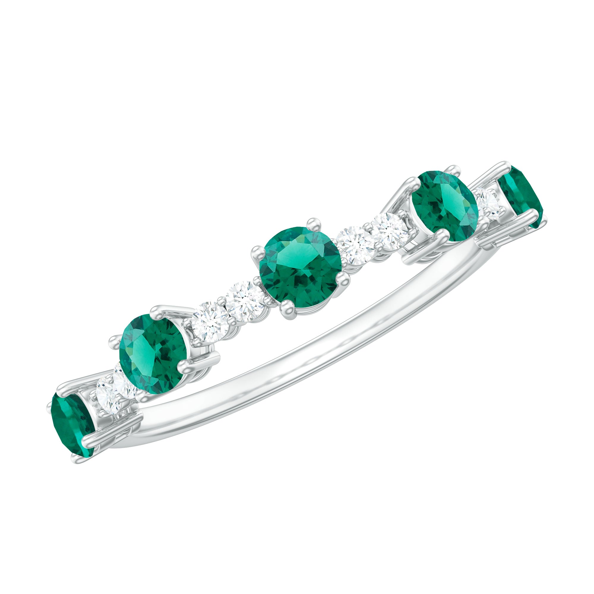 Certified Lab Grown Emerald Half Eternity Anniversary Ring with Diamond